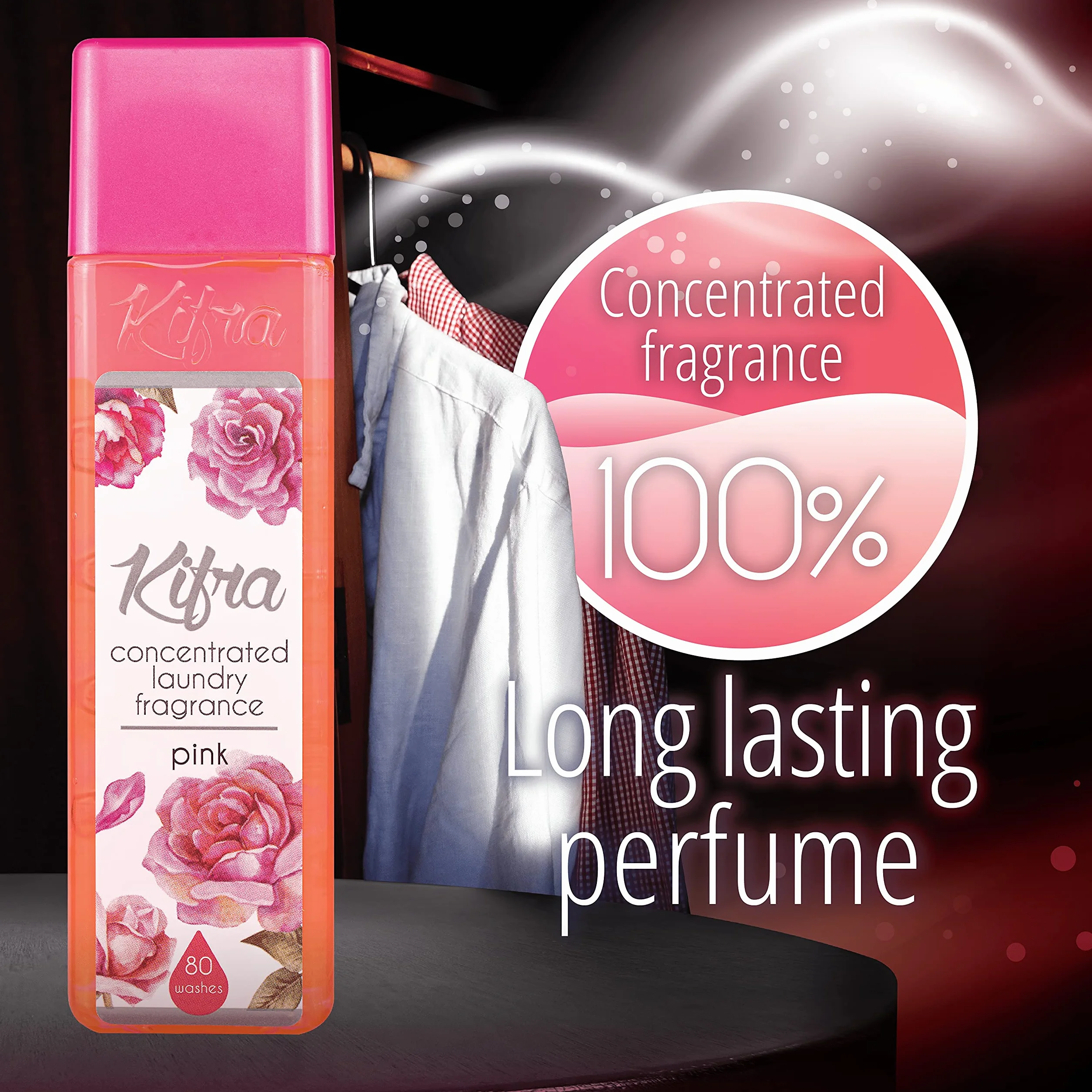 Kifra Pink skoncentrowane perfumy do prania 200 ml, 80 cykli prania, długotrwały zapach do prania