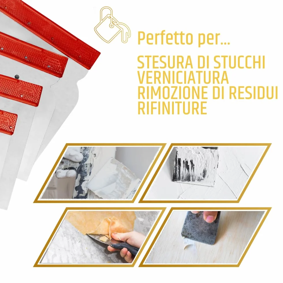 PENNELLIFICIO 2000 | Zestaw 4 profesjonalnych japońskich szpatułek ze stali nierdzewnej, ergonomiczny chwyt, idealny do kitu, szerokość 60/80/100/120