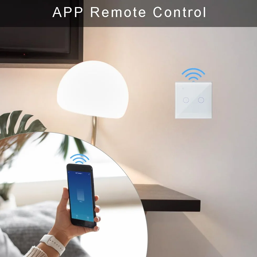 KETOTEK WiFi Podłączony przełącznik dotykowy 2 Gang 1-drożny kompatybilny z Alexa, Tuya Smart Life inteligentna kontrola aplikacji