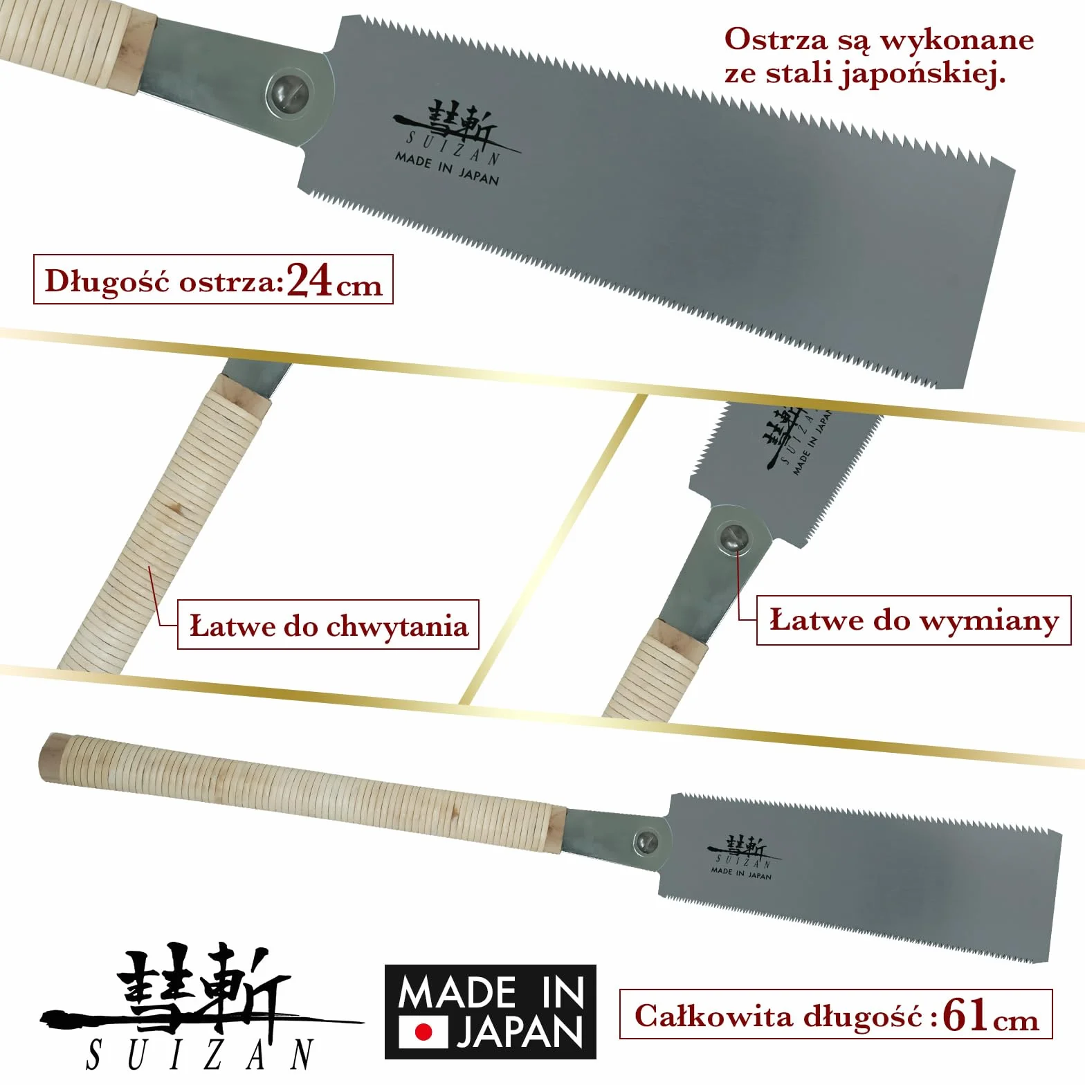 SUIZAN Ryoba Japońska piła ręczna dwustronna 240mm