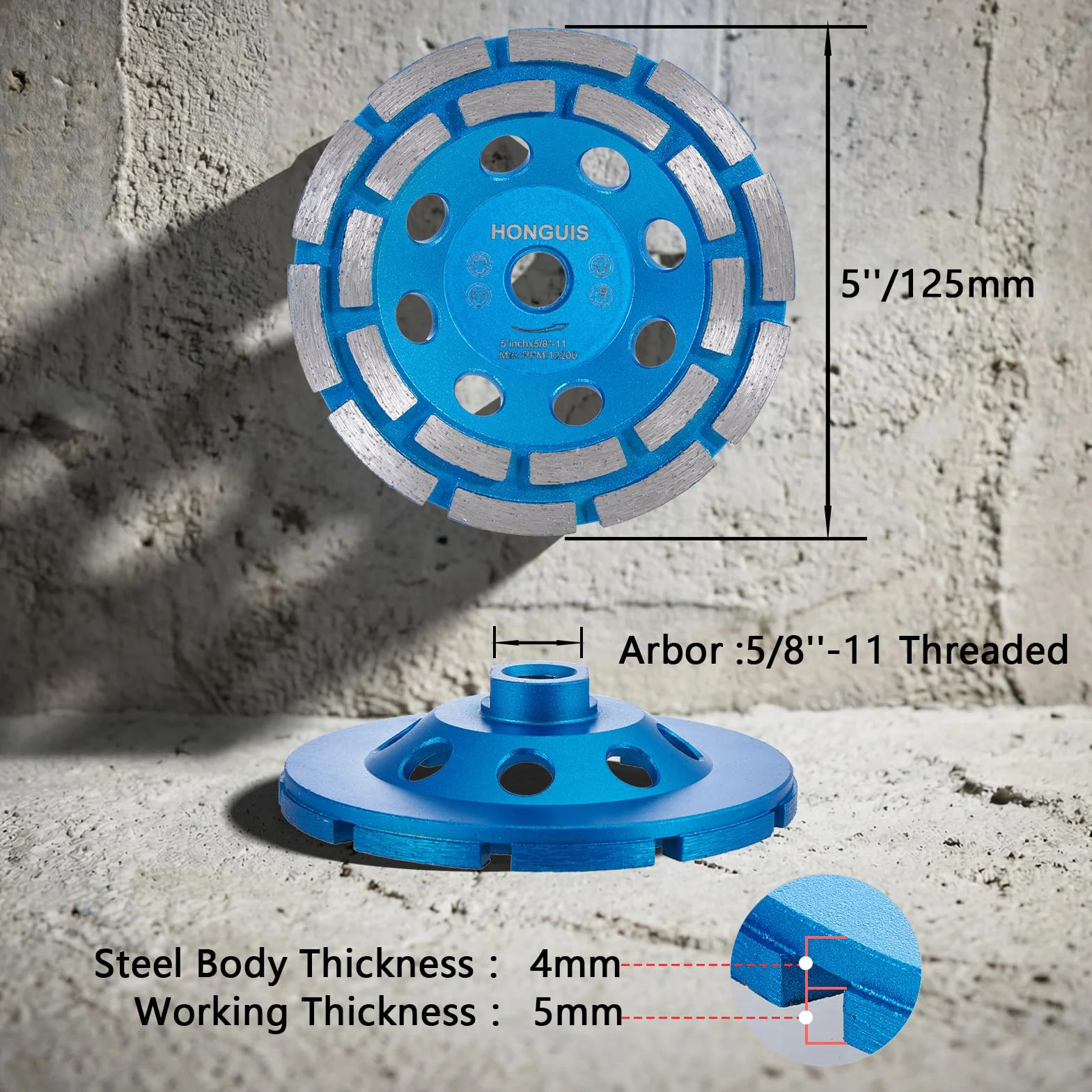 12,7 cm diamentowa ściernica garnkowa, 1,6 cm-11 trzpień szlifierka do betonu dwurzędowa do betonu murarskiego granitu marmuru
