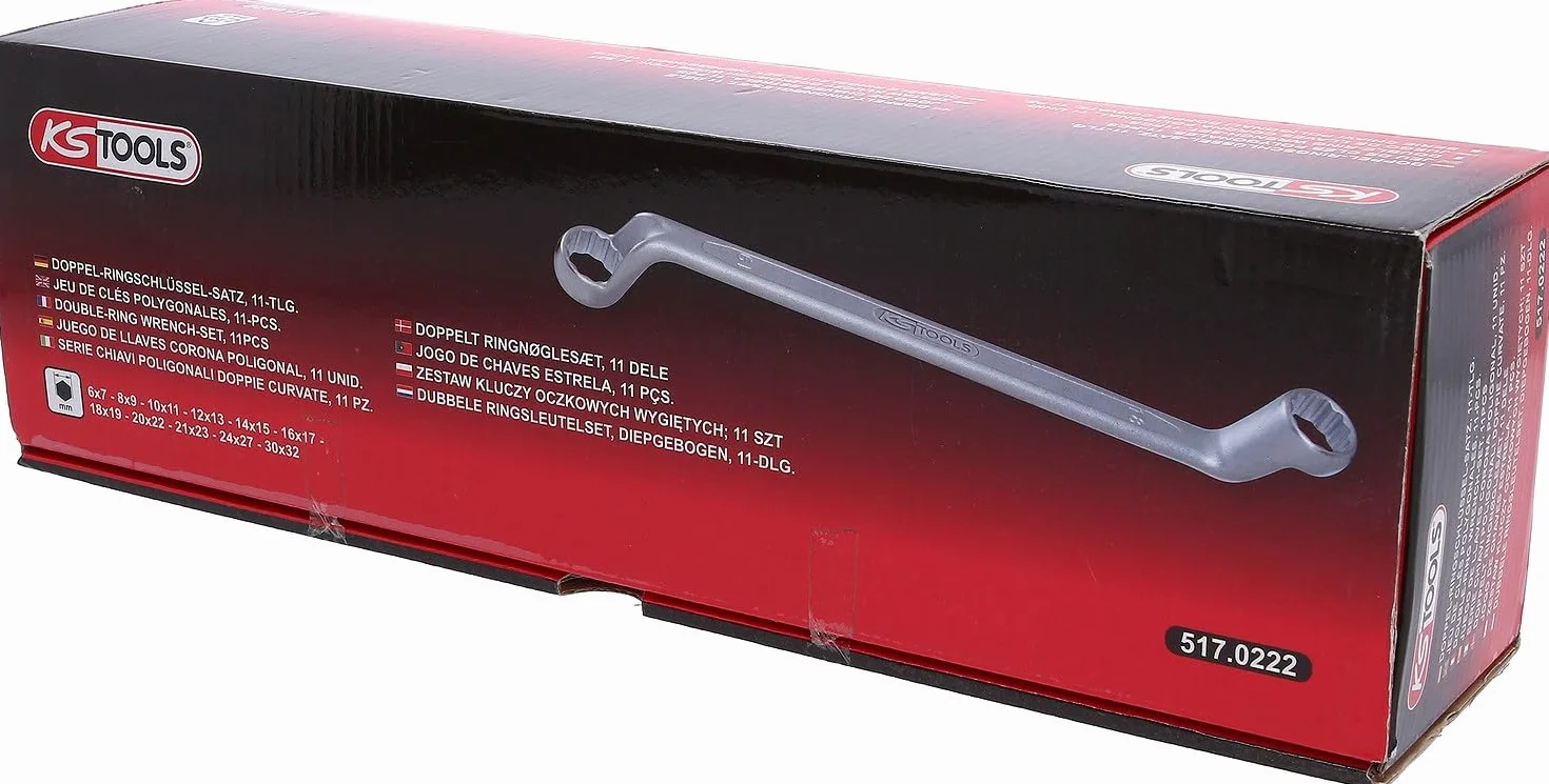 KS Tools 517.0222 Zest podwójnych kluczy oczkowych zagietych, 11-szt, 6x7-30x32mm