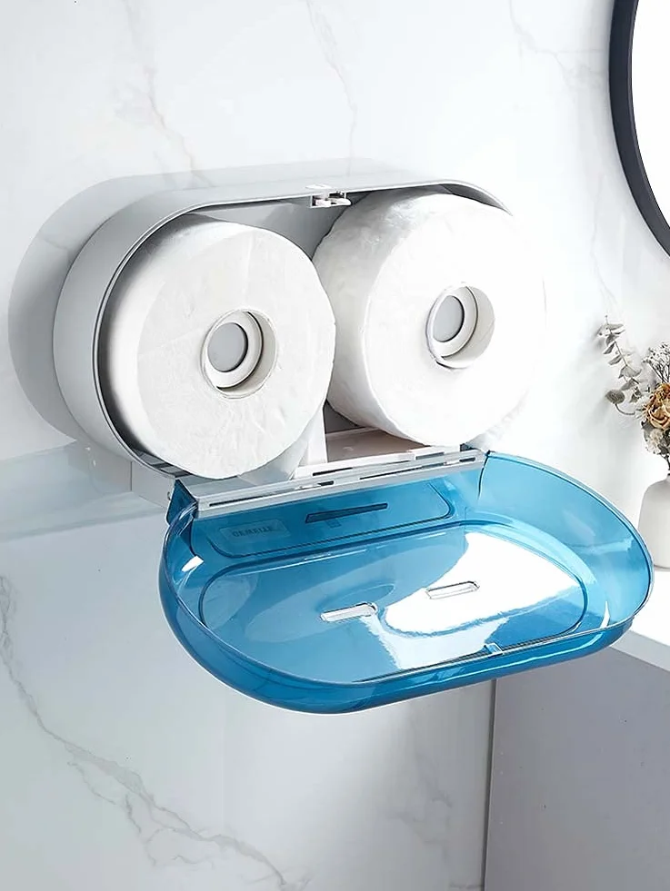 Podwójny uchwyt na papier toaletowy Jumbo z kluczem blokującym, montowany na ścianie duży dozownik ręczników papieru toaletowego, przezroczysty dozownik chusteczek łazienkowych z podwójną rolką