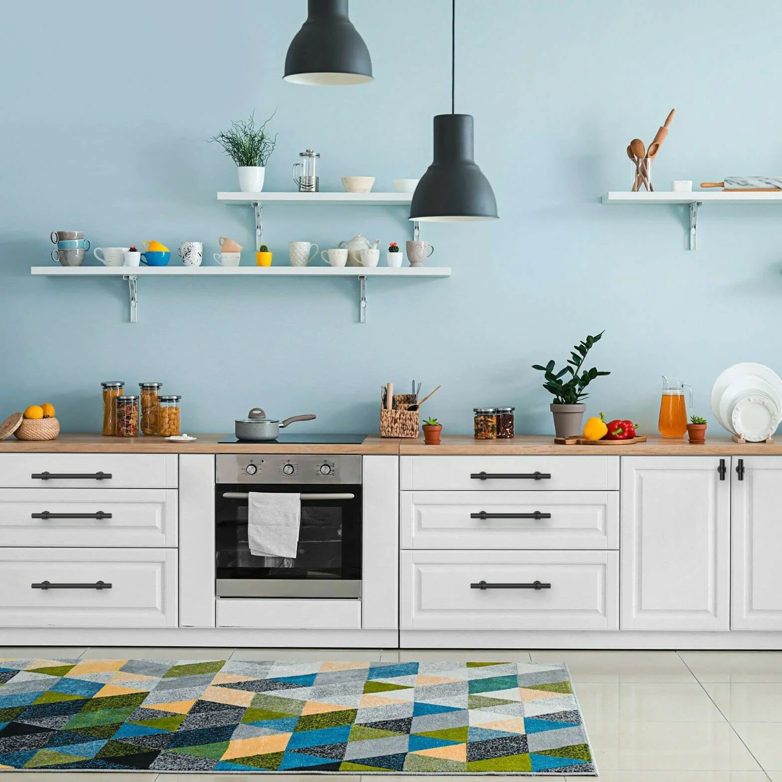 FURNIWARE 10 sztuk uchwytów meblowych, 160 mm, odstęp między otworami, uchwyty meblowe, uchwyty do szafy, do szafek kuchennych, do drzwi łazienkowych, szafy na ubrania, matowy czarny