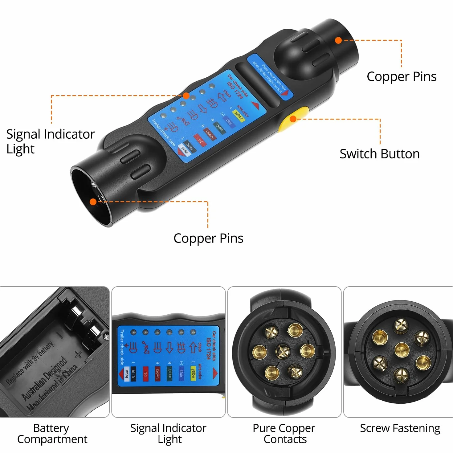 QWORK 7-pinowy tester przyczepy z 13-pinowym adapterem konwertera, do diagnostyki okablowania 12 V, do sprawdzania obwodów w samochodach, przyczepach kempingowych