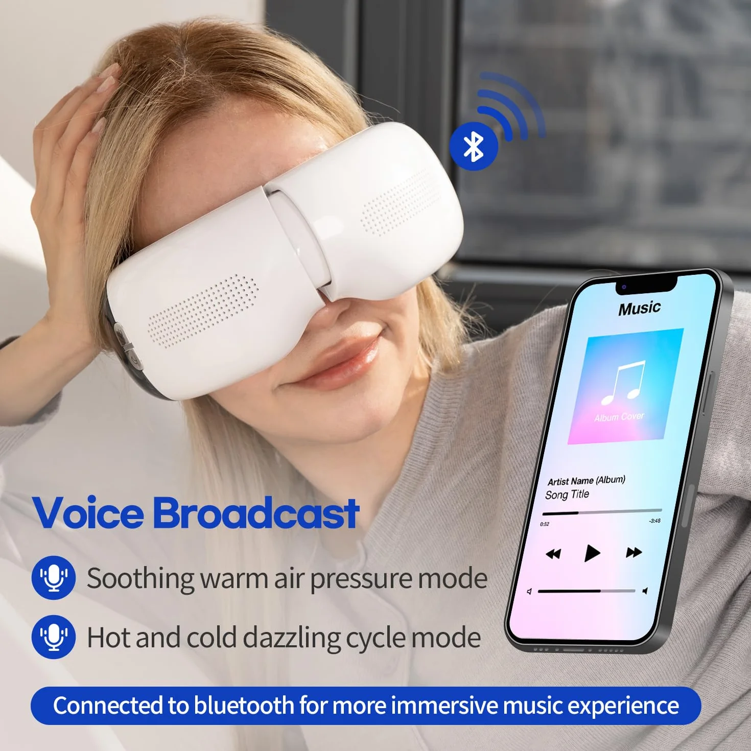 HubiCare Masażer Oczu z Podgrzewaniem i Chłodzeniem Bluetooth Biały