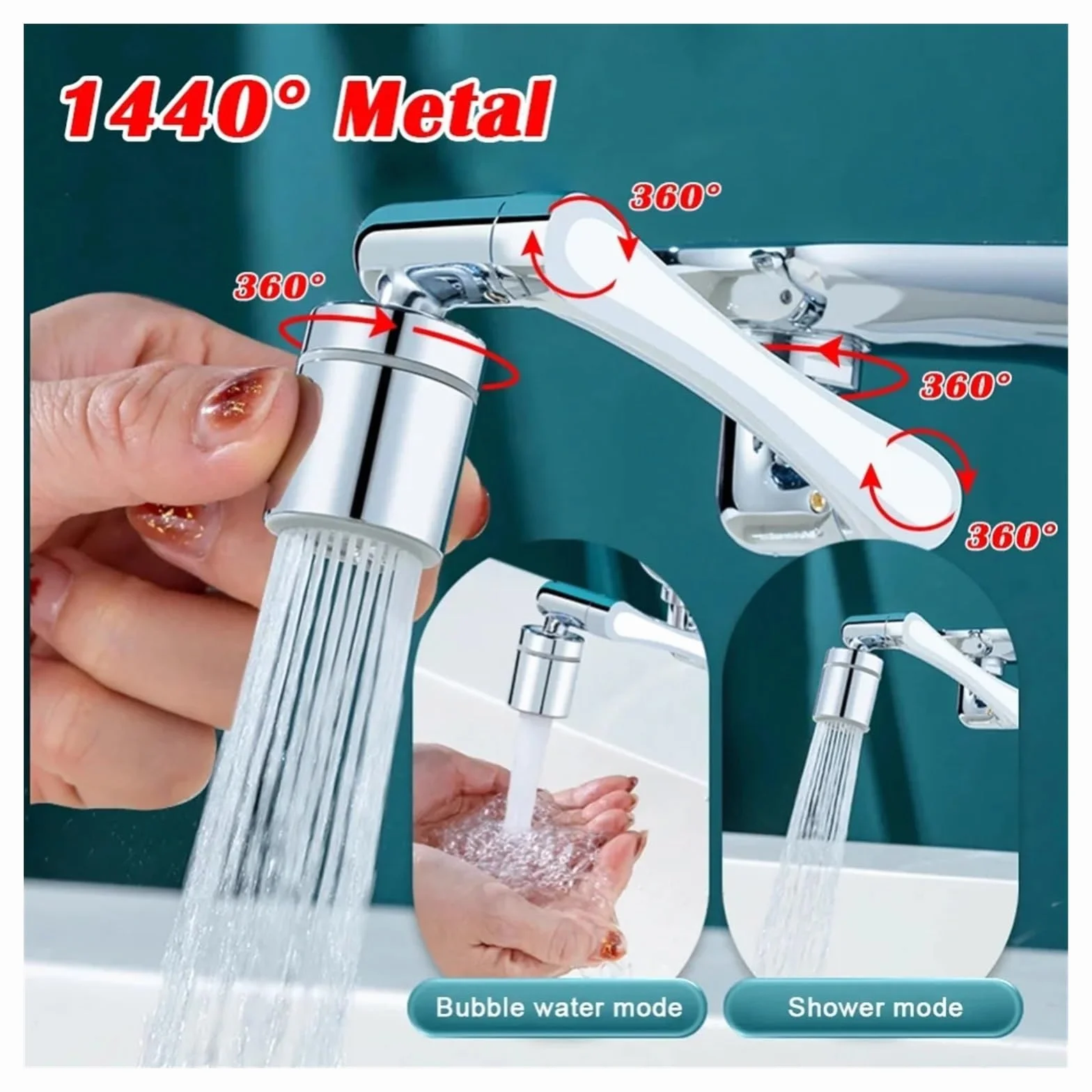 Metal Miedź Uniwersalny Obrót o 1080° Bateria kuchenna Przedłużacz z perlatorem Przedłużacz do kranu Głowica do spryskiwacza Przedłużenie kranu 1080° 360° Spryskiwacz do zlewu (Material : Black Doubl