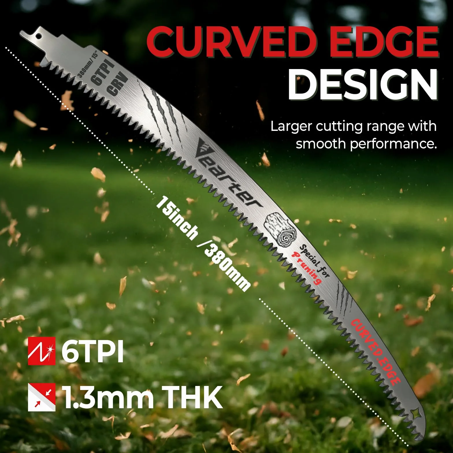 380 mm (380 mm) brzeszczoty do pił szablastych japońskie zęby 3 szt., 6TPI Cr-V brzeszczoty do pił wzajemnych do drzew z potrójnie szlifowanymi zębami, zakrzywione brzeszczoty do cięcia i