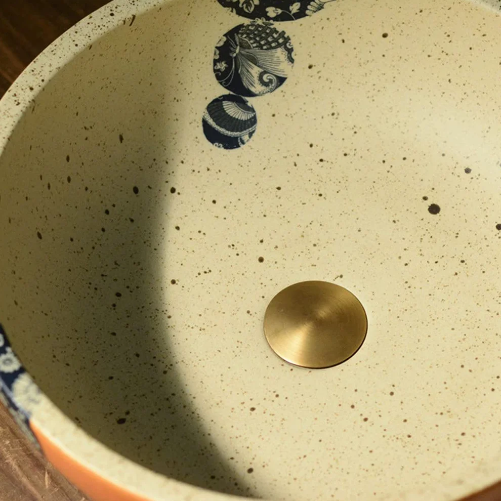 Okrągła Umywalka Artystyczna, Ceramiczna Umywalka Nablatowa W Stylu Vintage, Umywalka Do Łazienki, Umywalka Nablatowa, Solidna I Trwała, 41 X 41 X 15 Cm