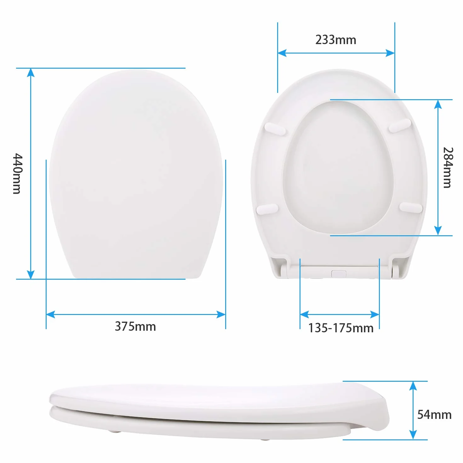 Himimi Pokrywa WC amortyzowana uniwersalny zamek szybki zwalnianie plastik antybakteryjny biały U-kształtna 45.2x39.29x6.2 cm