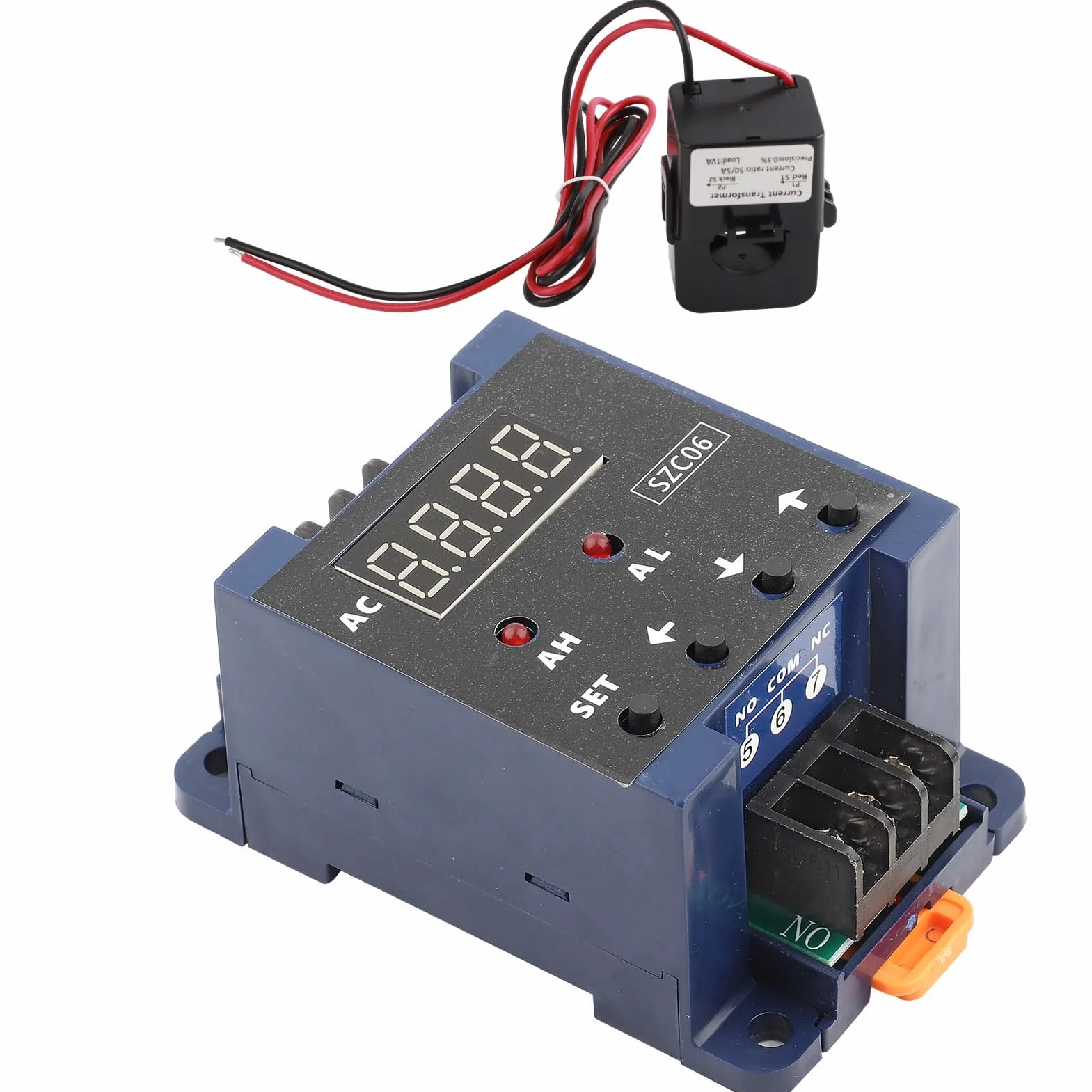 Cyfrowy amperomierz AC elektryczny SZC06 AC110‑220V 0,3‑50A zakres pomiarowy górna dolna granica przekaźnik opóźnienia alarmu (50A)