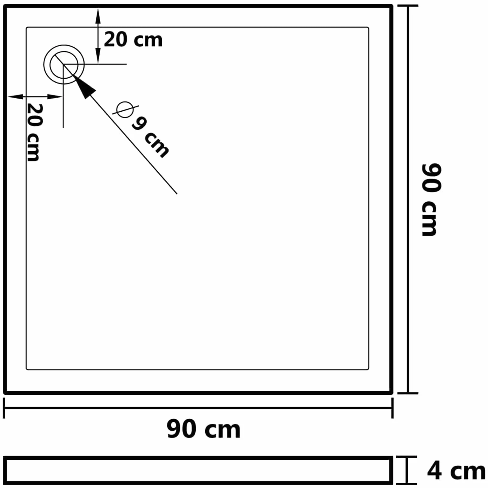LAPOOH Brodzik prysznicowy z kropkami, kabina prysznicowa, krawędź płyty prysznicowej, ścianka prysznicowa, antypoślizgowa prysznic, biały ABS 90 x 90 x 4 cm