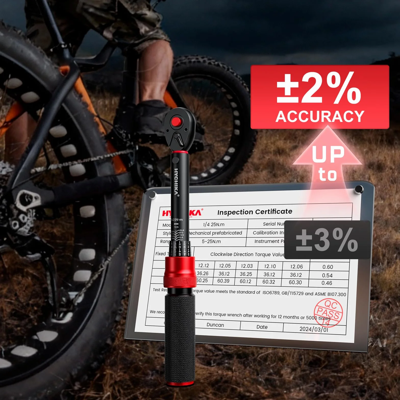 HYCHIKA 13-częściowy zestaw kluczy dynamometrycznych 1/4" 5-25 Nm, dokładność ± 2%, 72-zębowy klucz dynamometryczny do roweru z bitami i skrzynką do przechowywania.