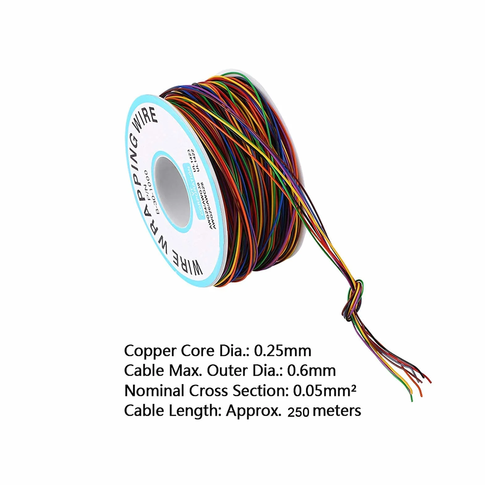 Walfront 250m 8 Drut elektroniczny 30AWG Rolka kabla elektrycznego miedzianego, izolowana PVC P/N B-30-1000