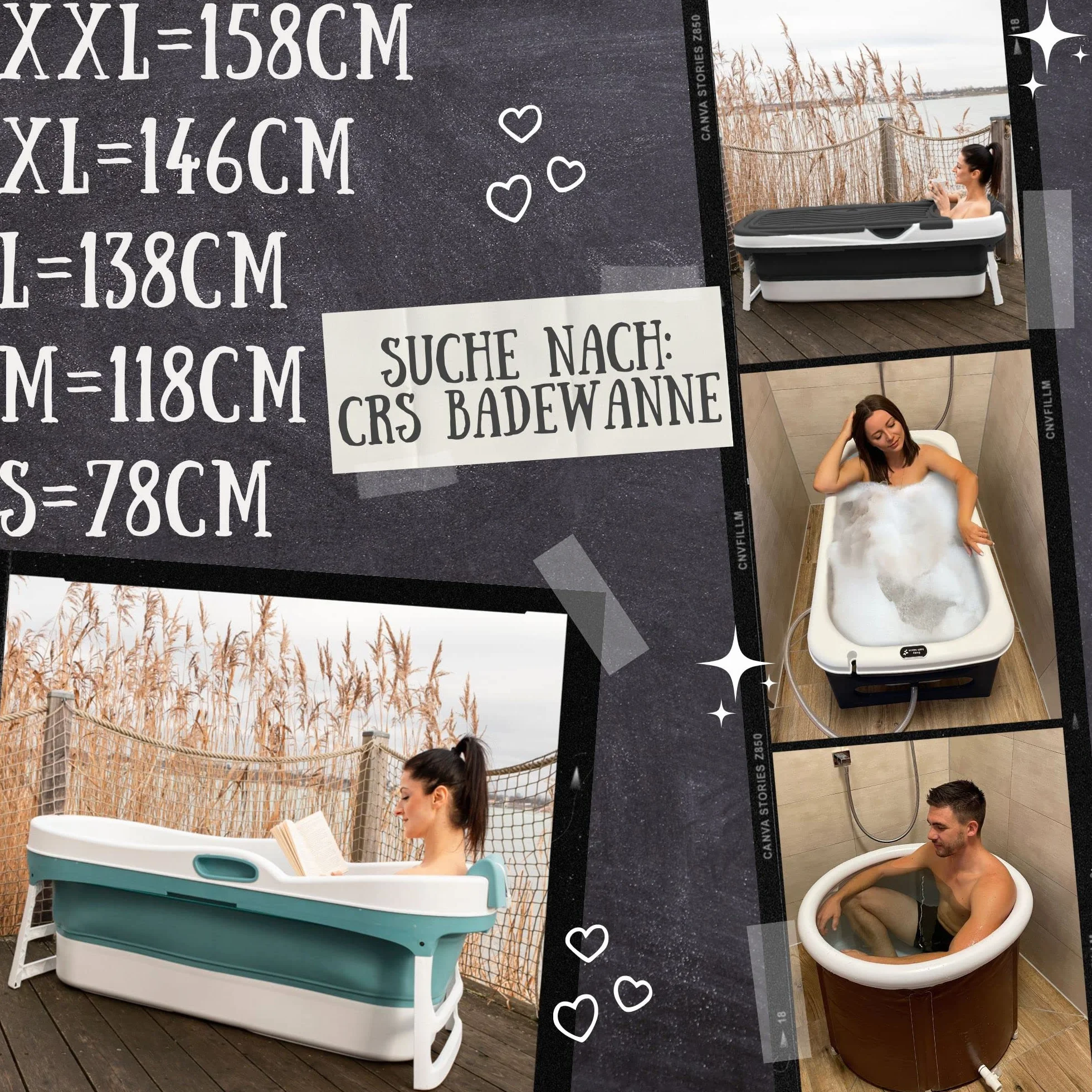 CRS składana wanna dla dorosłych 158x62x52cm | składana mobilna wanna idealna do małych łazienek | składana wanna | przenośna składana wanna do ustawienia Niebieski
