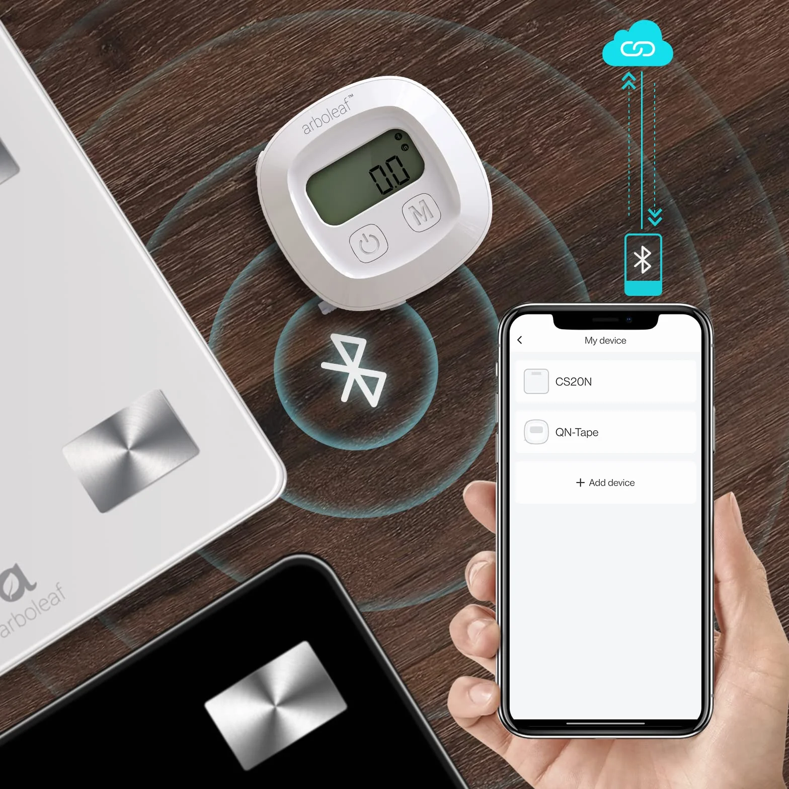 arboleaf Inteligentna taśma miernicza do pomiaru obwodu ciała z aplikacją, Bluetooth do pomiaru ciała, mechanizm blokujący, zwijana, miarka do redukcji wagi, pomiar długości obwodu, cm/cal
