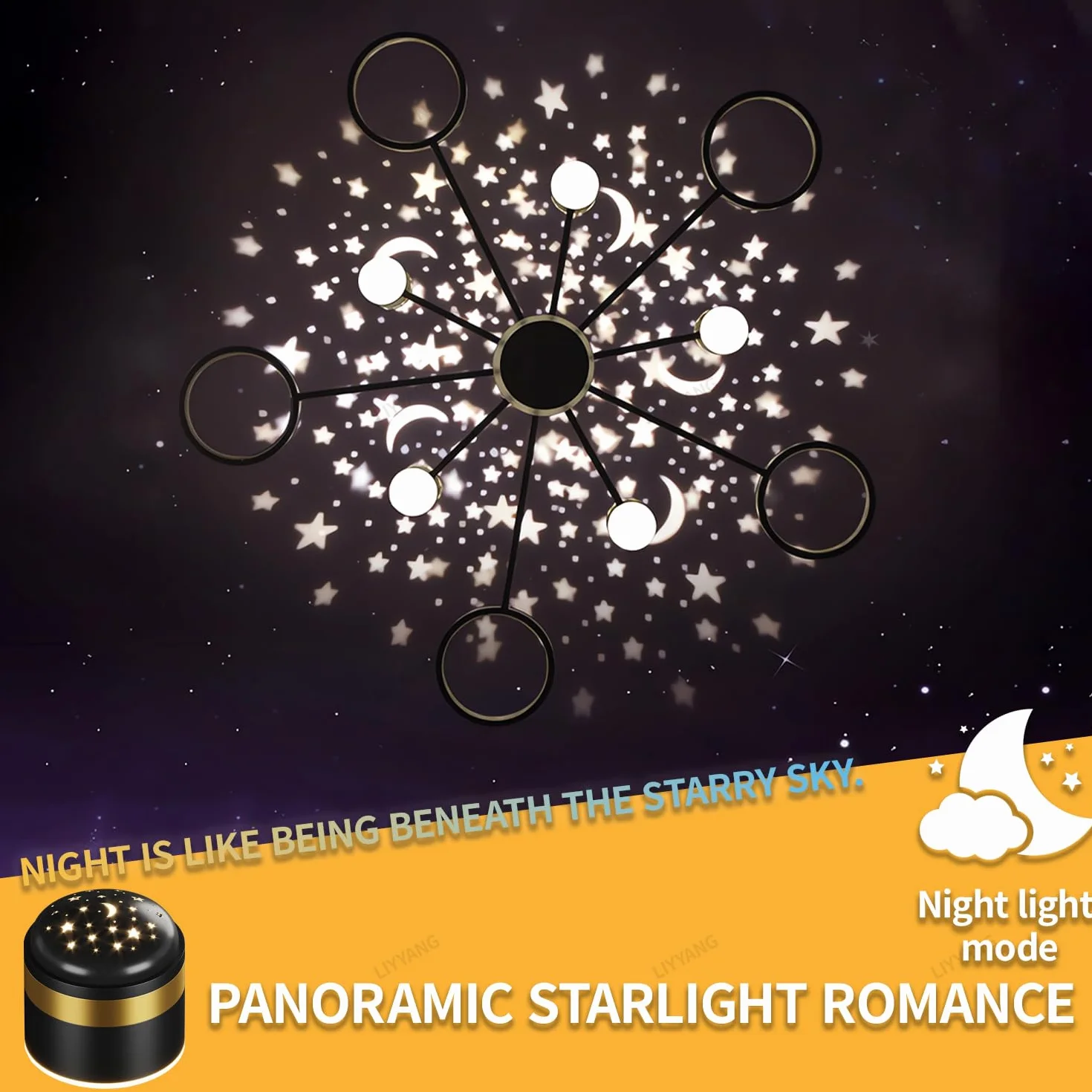 Okrągły żyrandol LED Lampka sufitowa z funkcją ściemniania i pilotem Lampka do salonu Lampka sufitowa do sypialni Lampka wisząca Starlight Nowoczesne lampy sufitowe restauracji i biura (Czarny Φ120cm)