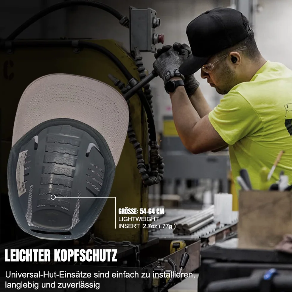 GREEN DEVIL Uniwersalna czapka z daszkiem z twardego tworzywa ABS, oddychająca, lekka, odporna na wstrząsy, pasuje do każdego kapelusza baseballowego lub hardhatów dla wygodnej ochrony głowy (szara, 3