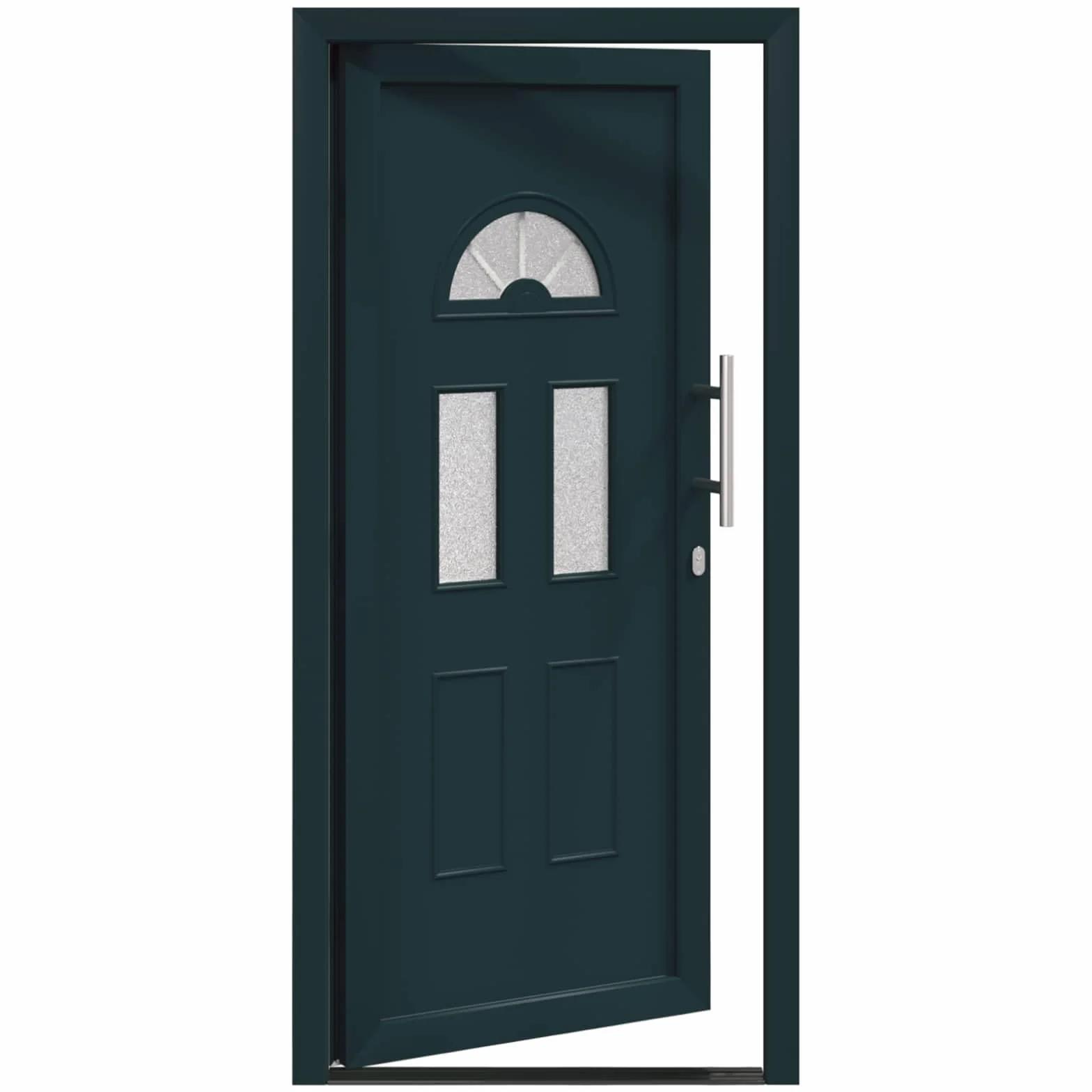 Antracytowe drzwi wejściowe PCW 110 x 210 cm z wkładkami szklanymi, drzwi wejściowe do domu, korytarza, piwnicy i renowacji, łącznie z uchwytem, zawiasami, ochroną przed warunkami