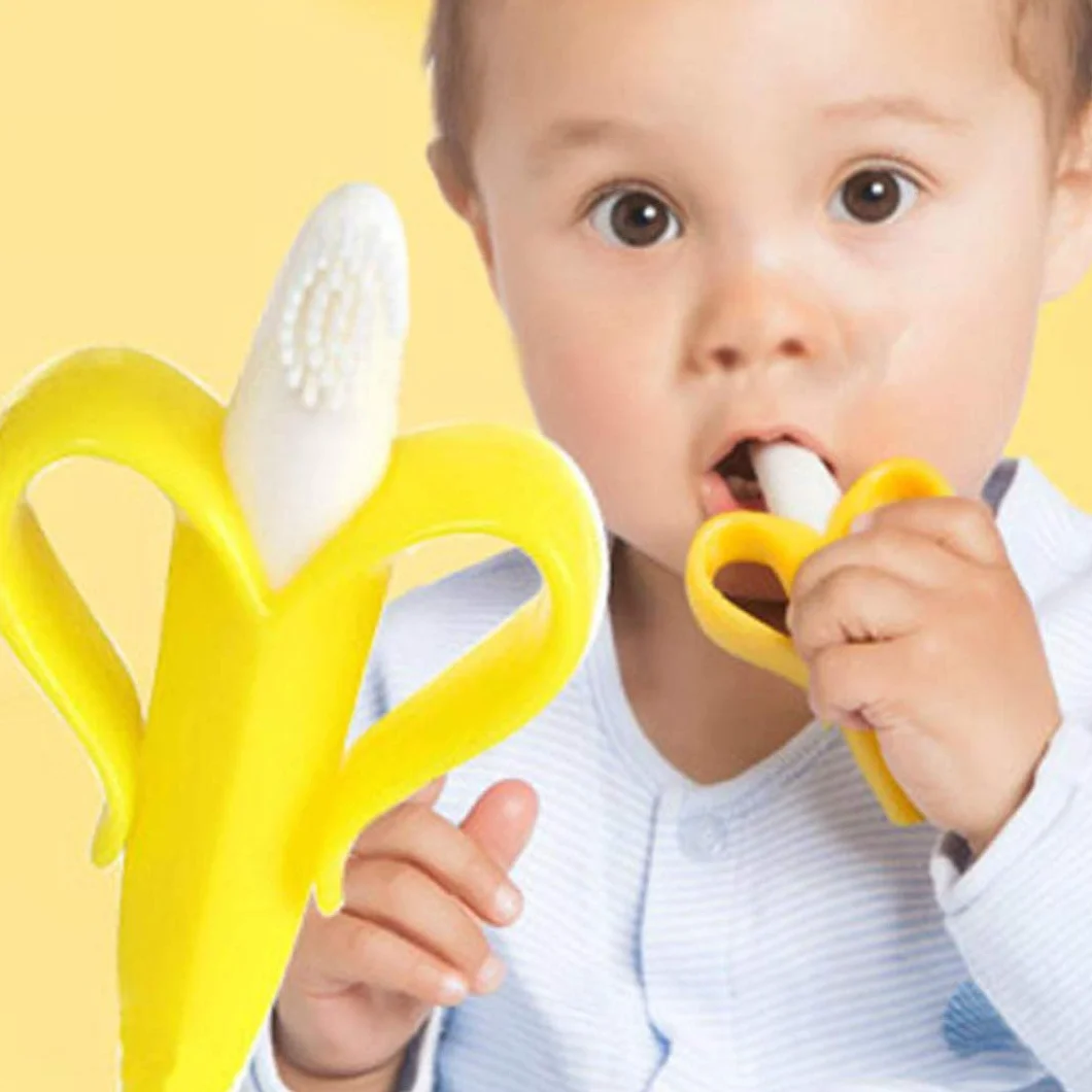 Bananowa szczoteczka do zębów dla niemowląt i pierścień do ząbkowania w jednym - szczoteczka do treningu zębów