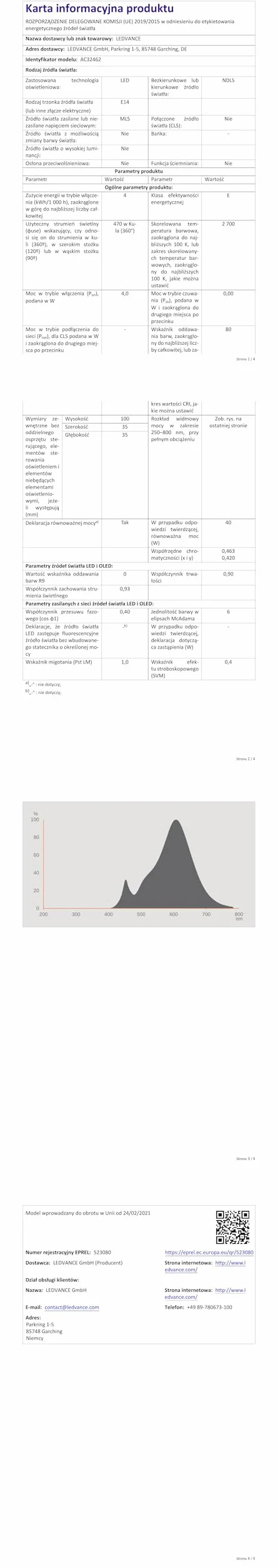 OSRAM Lampa LED | Trzonek: E14 | Ciepły biały | 2700 K | 4 W | przezroczysta | LED BASE CLASSIC B [Klasa efektywności energetycznej A++]