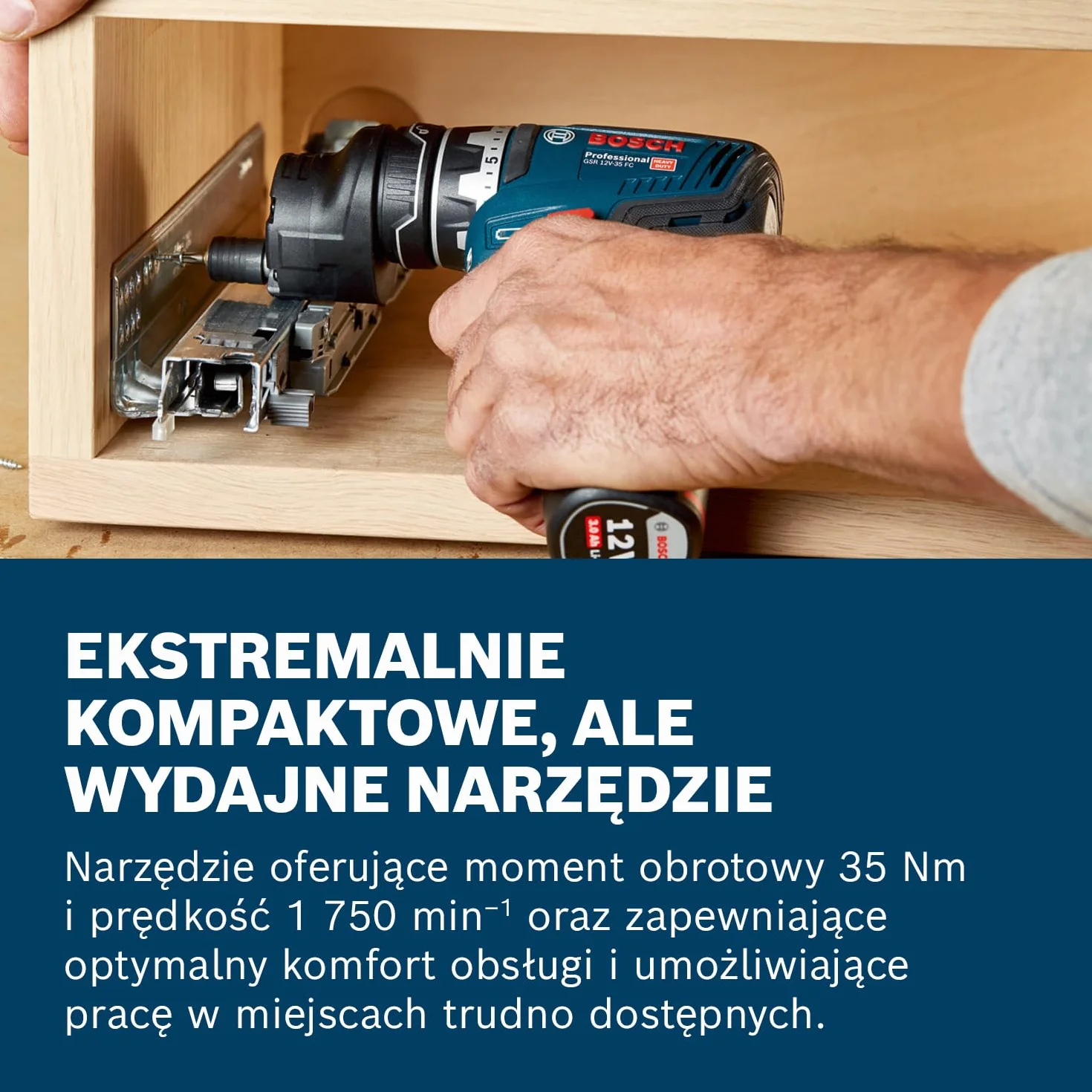 Bosch Professional system 12V: akumulatorowa wiertarko-wkrętarka GSR 12V-35 FC (bez akumulatorów i ładowarki, opakowanie kartonowe)