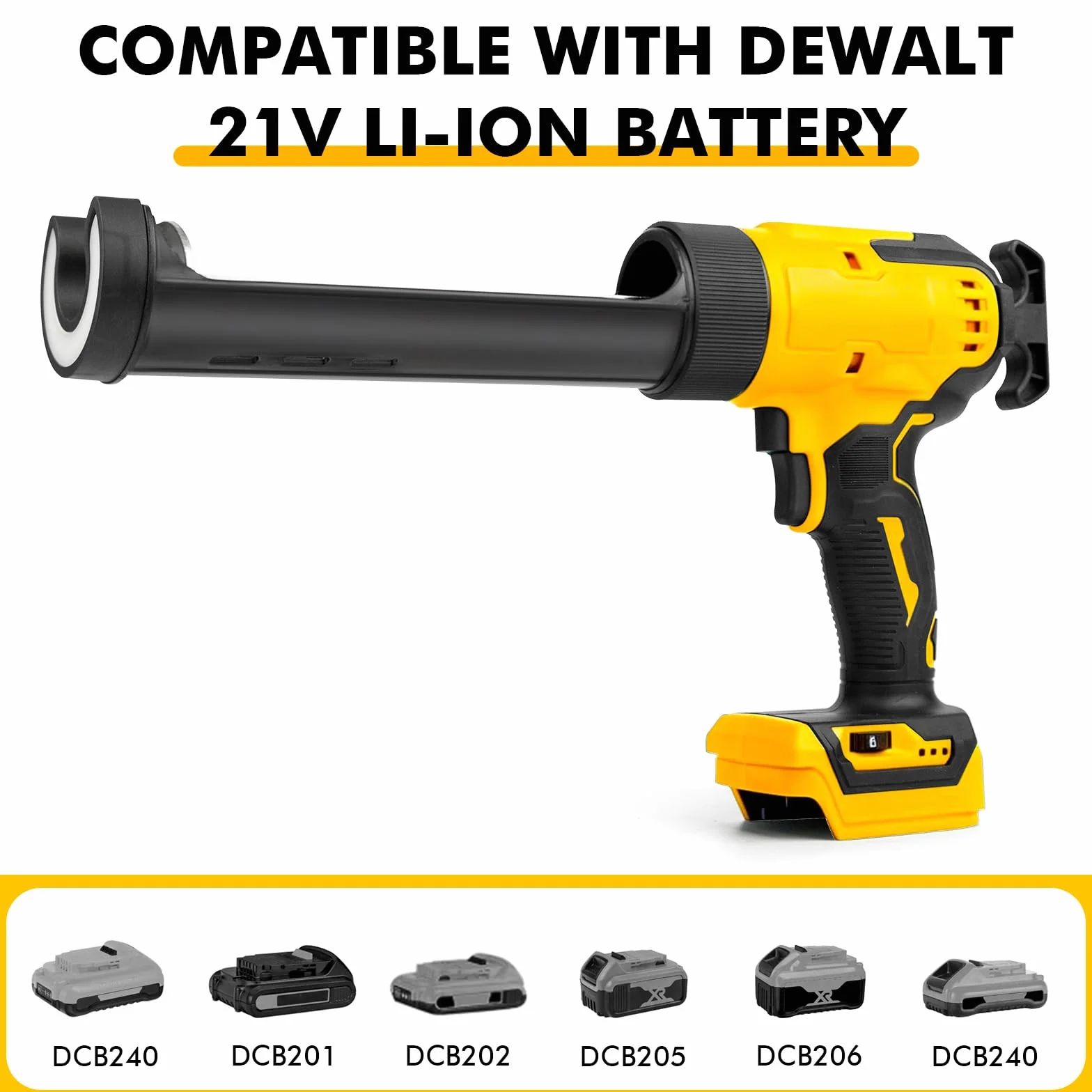 Akumulatorowa prasa kartuszowa kompatybilna z akumulatorem Dewalt 20 V, elektryczny pistolet na kartusz z 6 prędkościami, światło LED, akumulatorowa, strzykawka silikonowa do wkładów 300 ml z 9