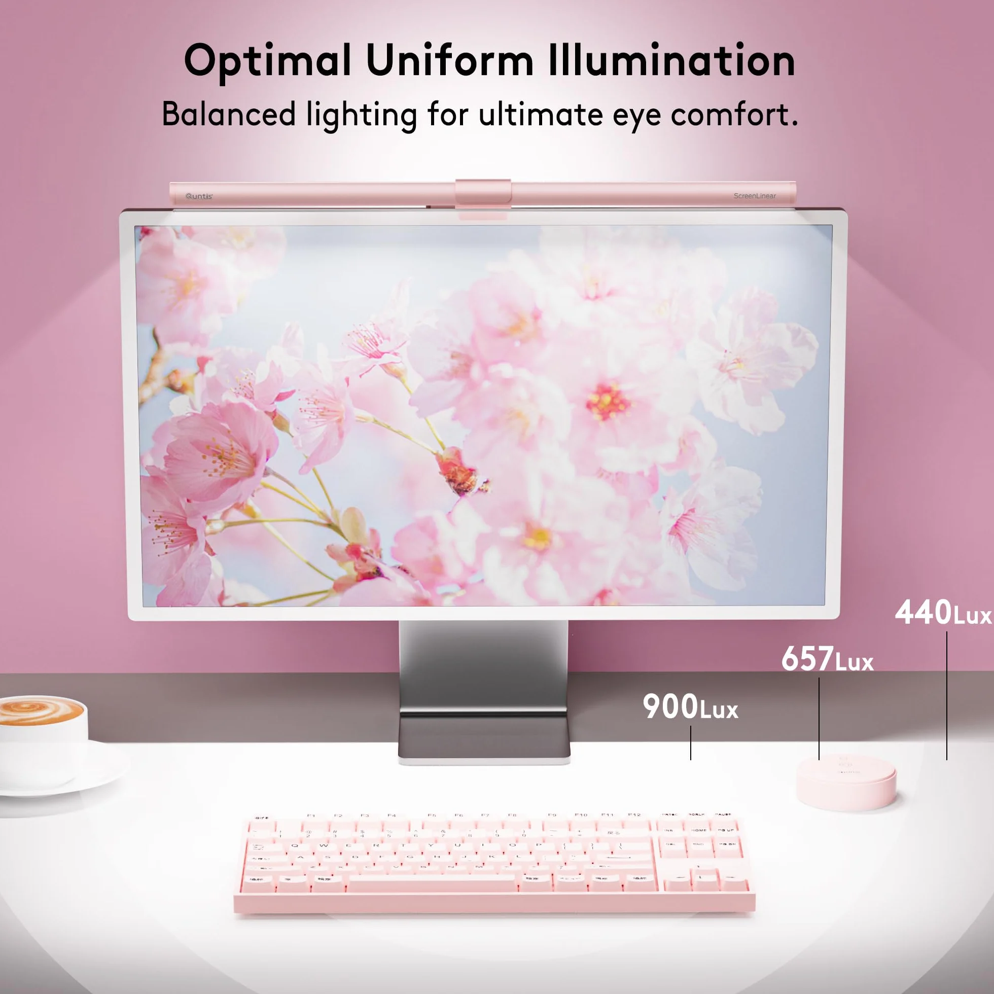 Quntis 51cm różowa listwa oświetleniowa monitora z pilotem i podświetleniem RGB, zakrzywiona lampa monitora komputerowego, regulacja temperatury barwowej i jasności, brak odblasków, ochrona oczu