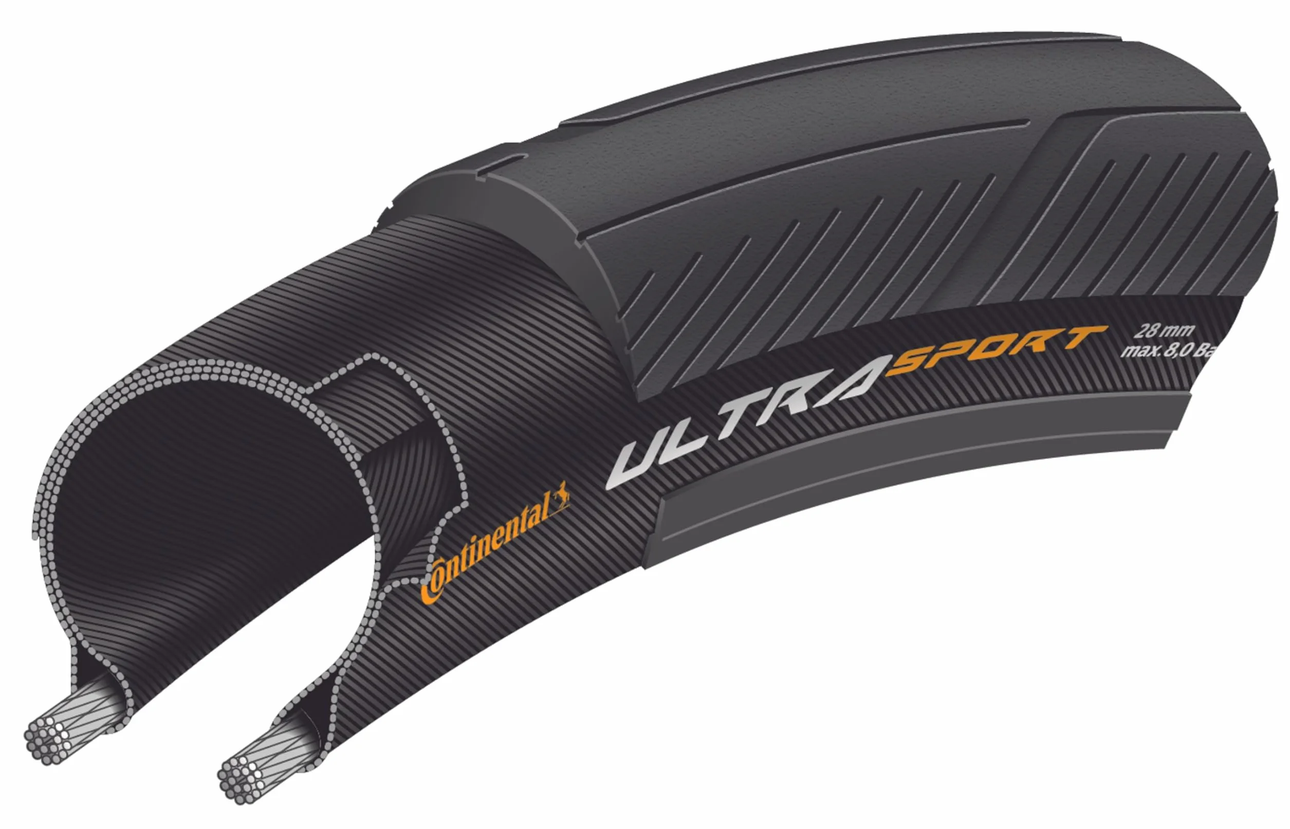 Continental Ultra Sport III PureGrip Performance, E25 Opona składana, czarna lub czarno-brązowa, 650, 700x 23, 25, 28 lub 32