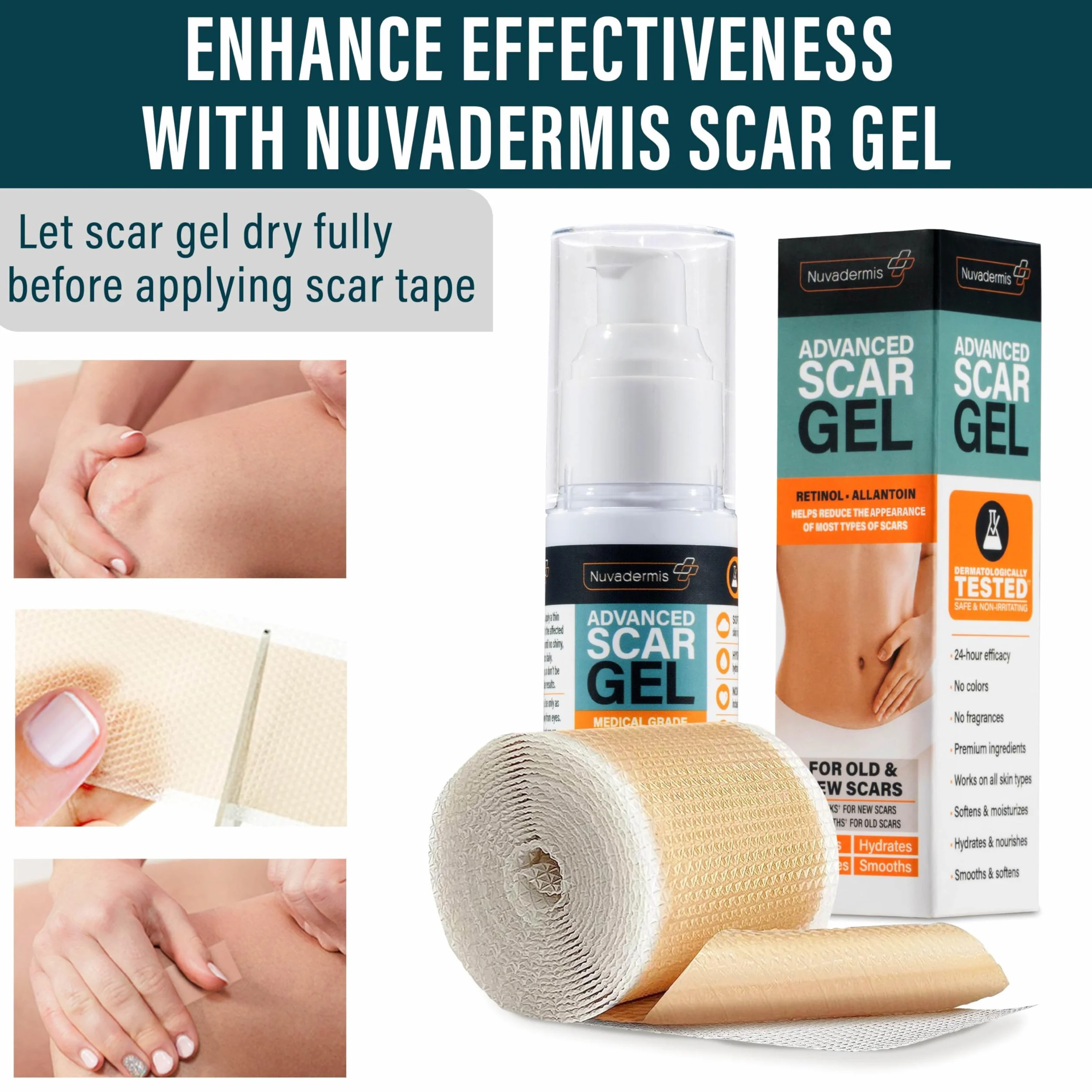 NUVADERMIS Silicone Scar Sheets for Surgical Scars, C-Section, Keloid – Medical Grade Silicone Tape, Reusable