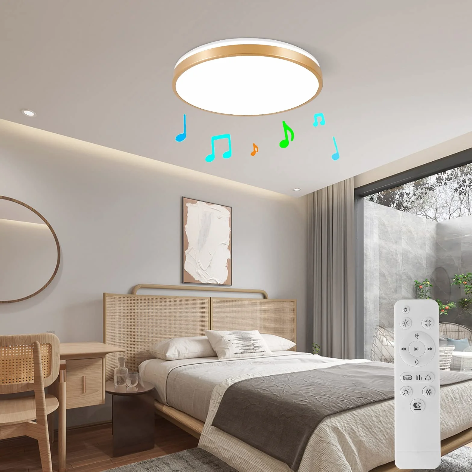 30 cm Bluetooth-owa lampa sufitowa z pilotem zdalnego sterowania, 24 W, złocisto-szampana lampa sufitowa, możliwość ściemniania i zmiany kolorów światła z głośnikiem, nadaje się do pokoju