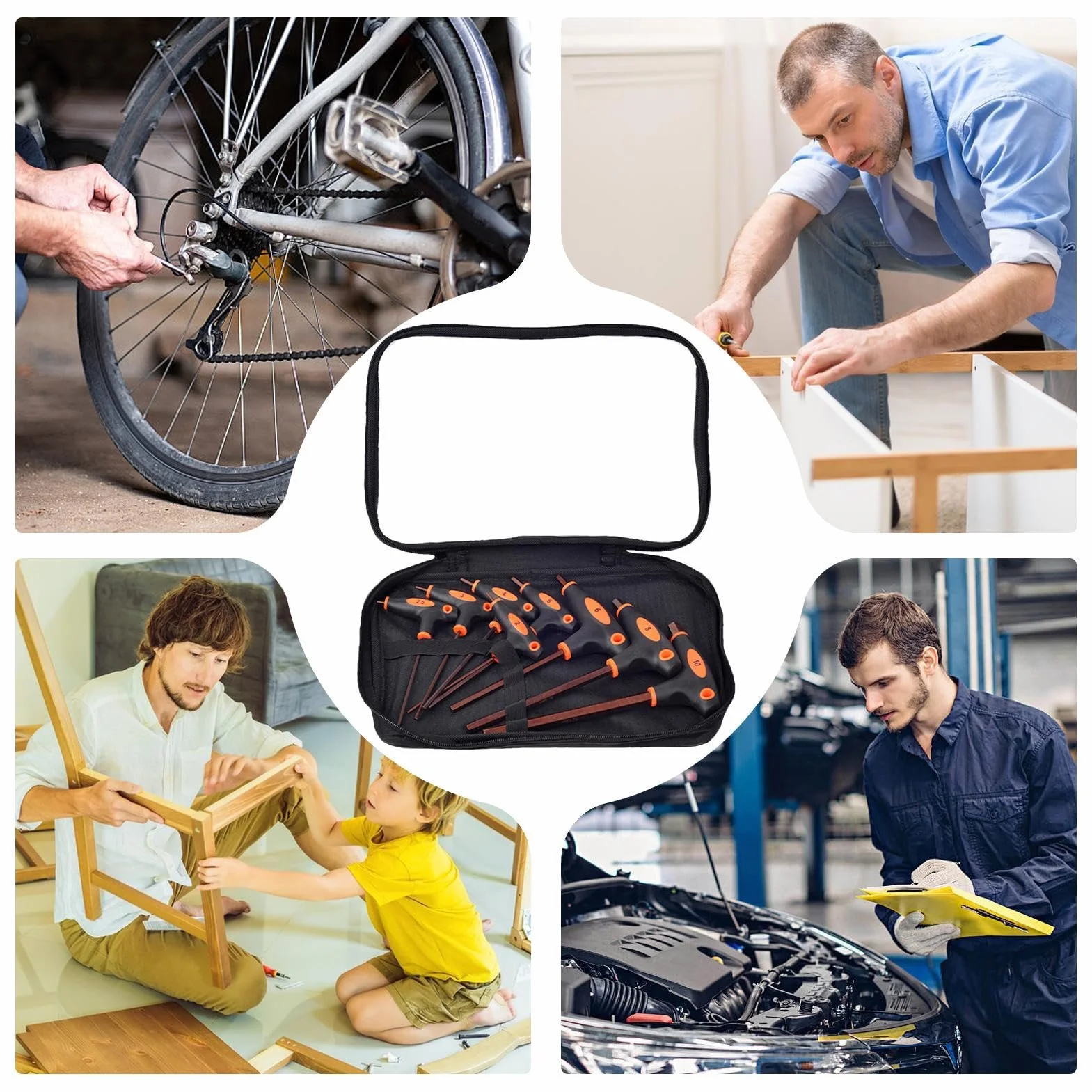 Zestaw Kluczy Imbusowych T 8 Sztuk Dwustronnych Imbusowych Z Uchwytem T | Zestaw Kluczy Imbusowych Z Długim Ramieniem do mechaniki, na zewnątrz, dom, garaż, meble, rower, motoryzacja