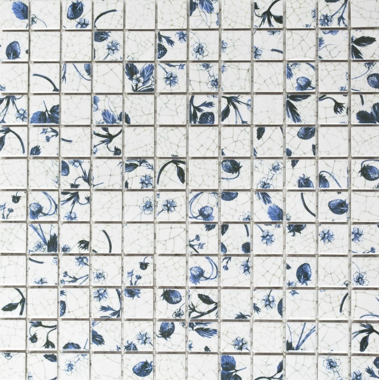 Płytki mozaikowe w stylu retro, vintage, ceramiczne, białe, niebieskie, truskawkowe, na ścianę, do łazienki, toalety, prysznica, kuchni, lustro płytkowe, okładzina wanny, WB18D-1404