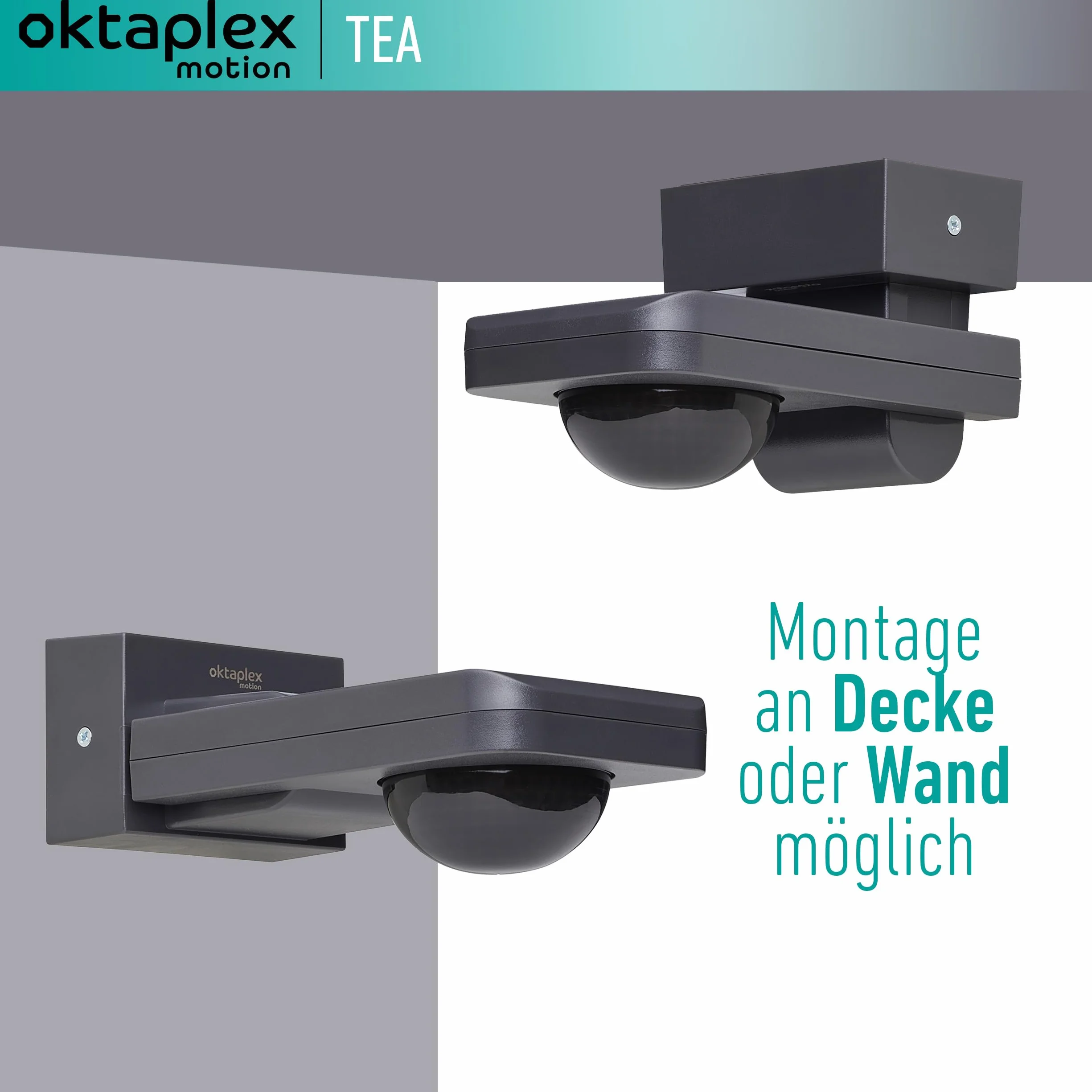 Oktaplex Tea zewnętrzny czujnik ruchu antracyt 360 stopni, z pilotem zdalnego sterowania, czujnik podczerwieni 9 m, zasięg 230 V, IP65, do sufitu i ściany