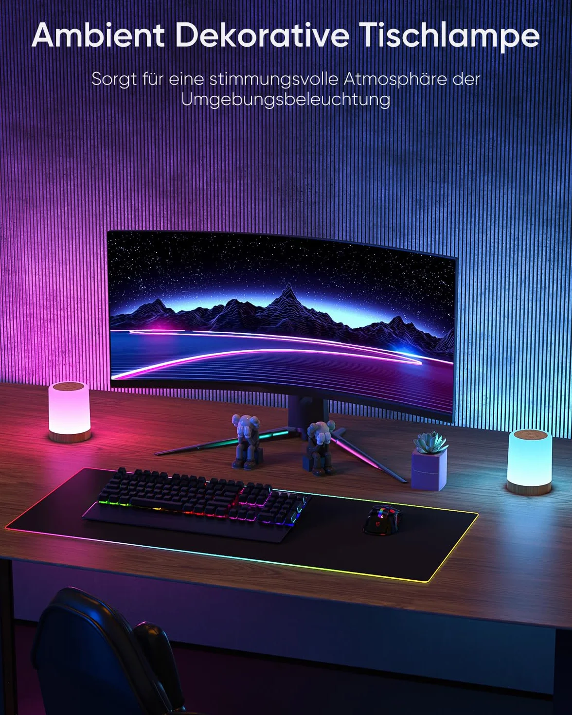 Bonsery Lampka nocna LED, dotykowa, ściemniana z 256 kolorami RGB i 3 trybami, lampka nocna dla dzieci, ładowalna przez USB z funkcją timera i pamięci, słoje drewna, lampa stołowa bezprzewodowa do