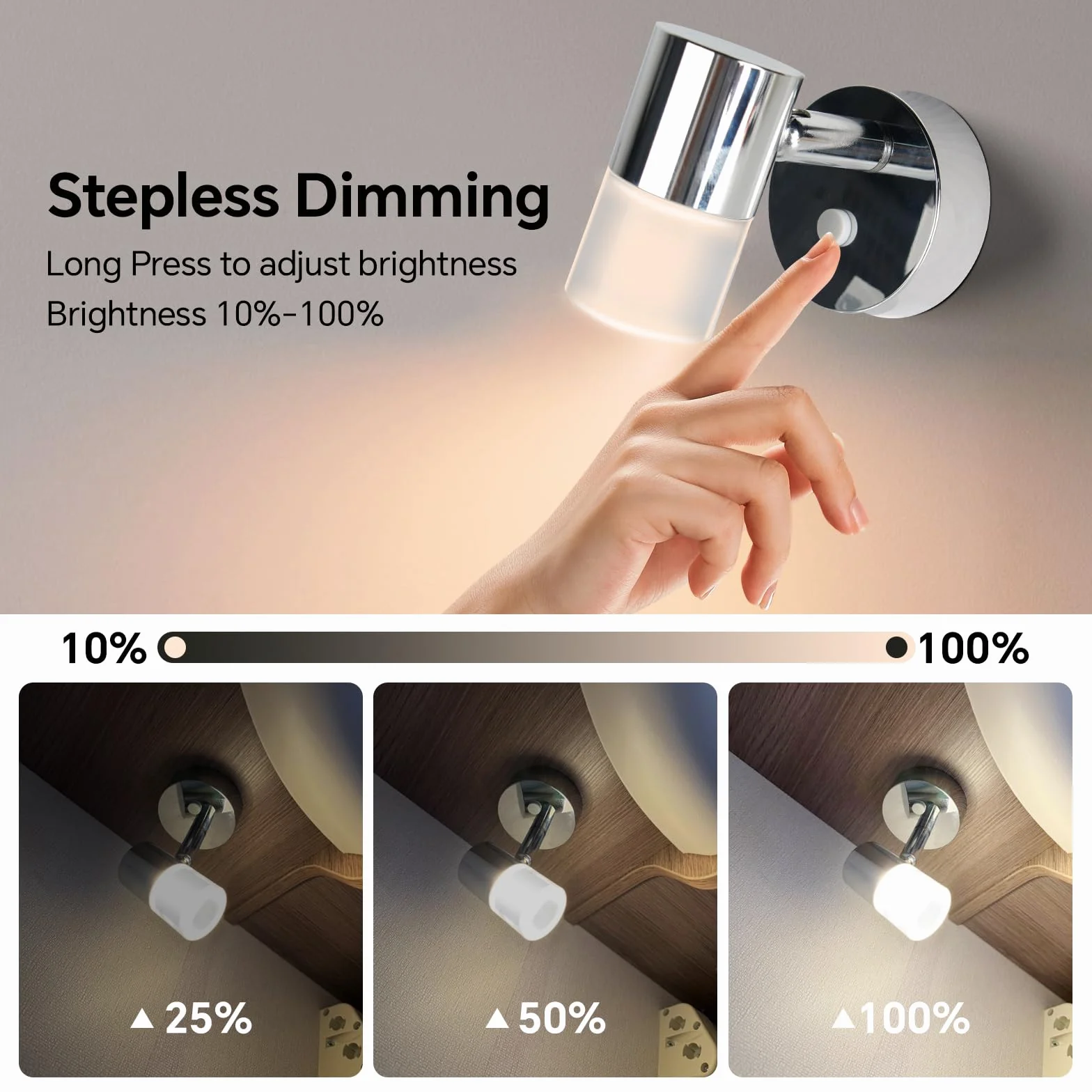 Acegoo Lampa ścienna LED 12V do kampera, ściemniana, obrotowa, USB C, matowy akrylowy abażur, chromowany