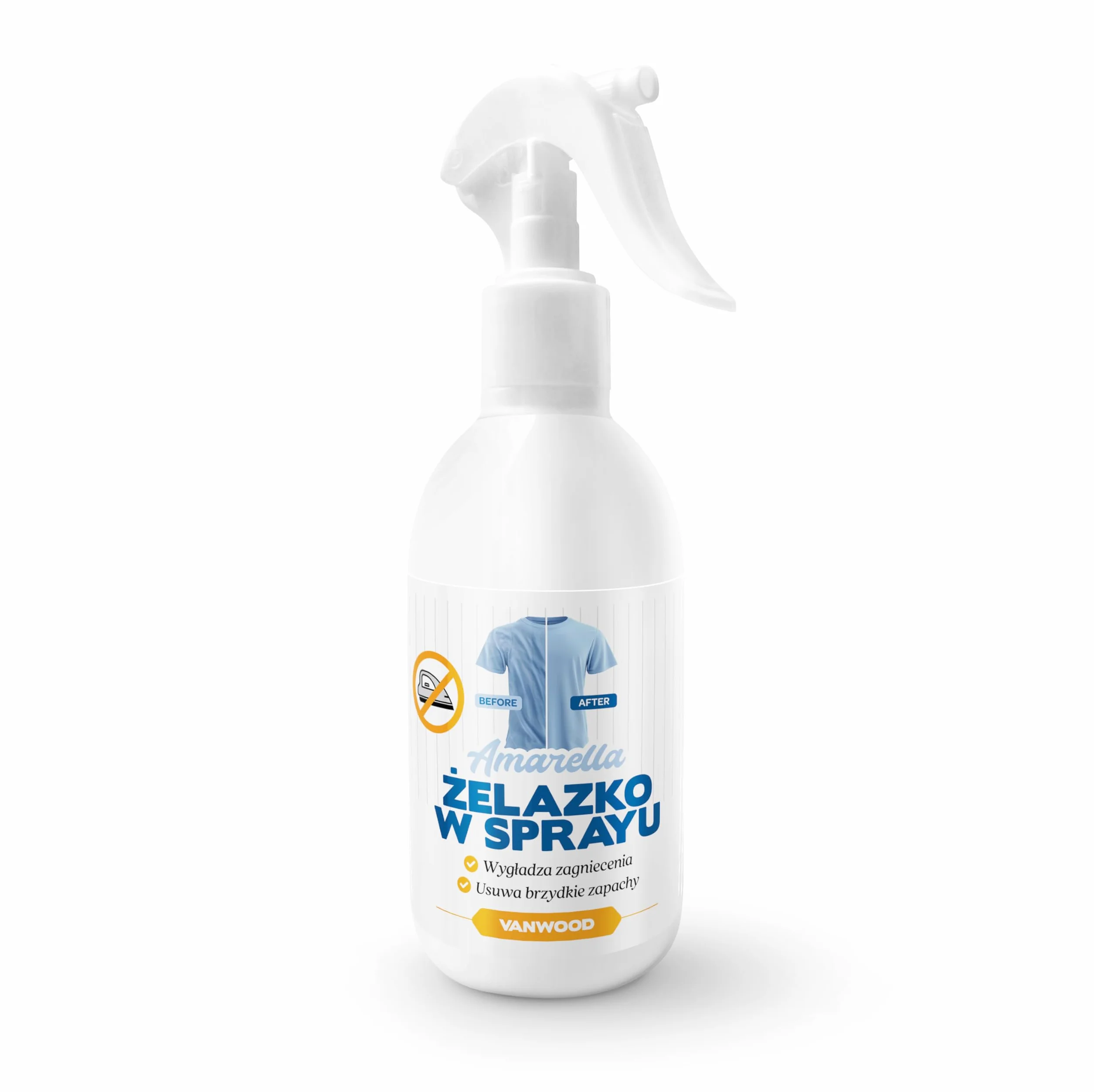 AMARELLA żelazko w sprayu zapach Crease Releaser Vanwood 250 ml wygładza prasowanie bez żelazka