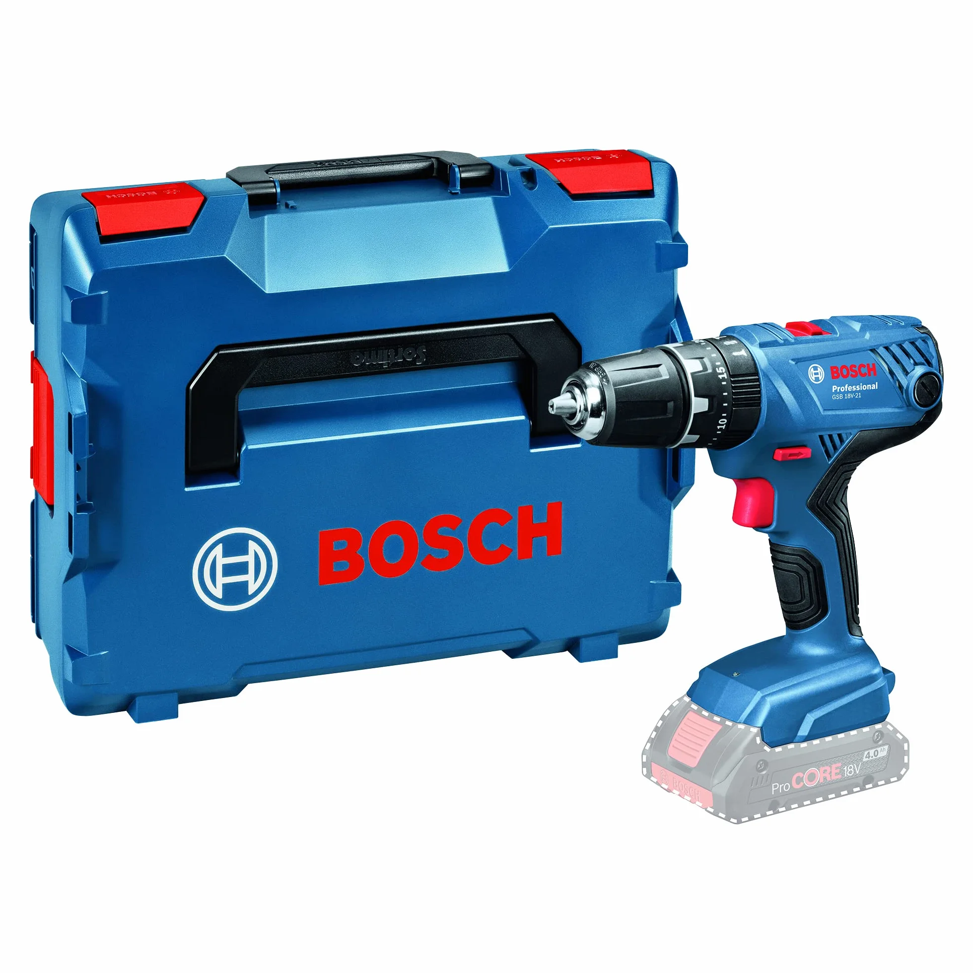 Bosch Professional 18 V System akumulatorowa wiertarko-wkrętarka udarowa GSB 18V-21 (maks. moment obrotowy 21 Nm, w zestawie L-BOXX, bez akumulatora/ładowarki)