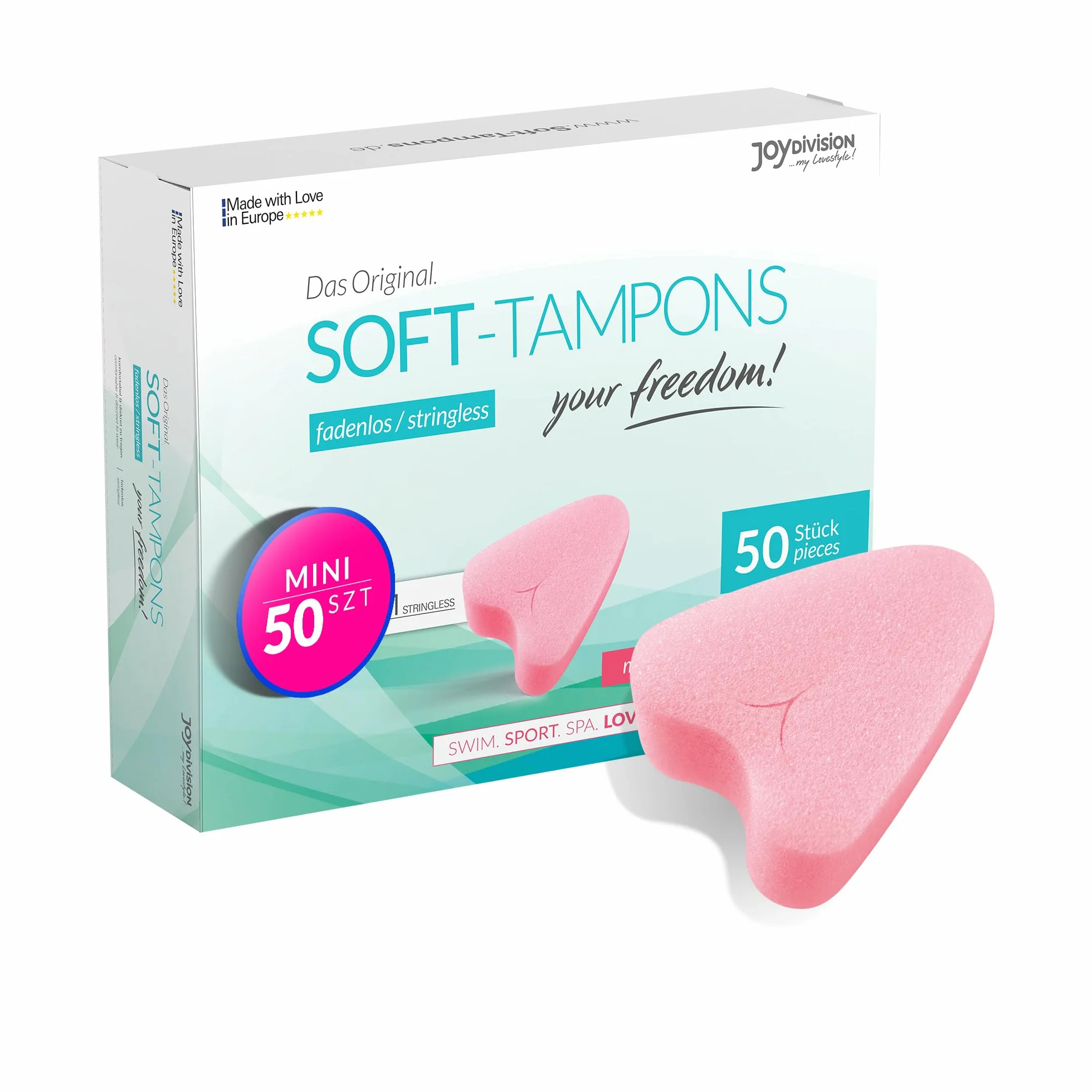JOYDIVISION Soft-Tampons mini 50 sztuk Tampony bez sznurka Gąbeczka menstruacyjna ultra soft