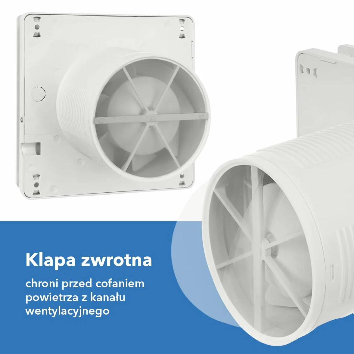 EBERG EVO Wentylator łazienkowy z klapą zwrotną, cichy wentylator wyciągowy ze szklanym panelem do łazienki i WC (Biały połysk, Klapa zwrotna timer higrostat)