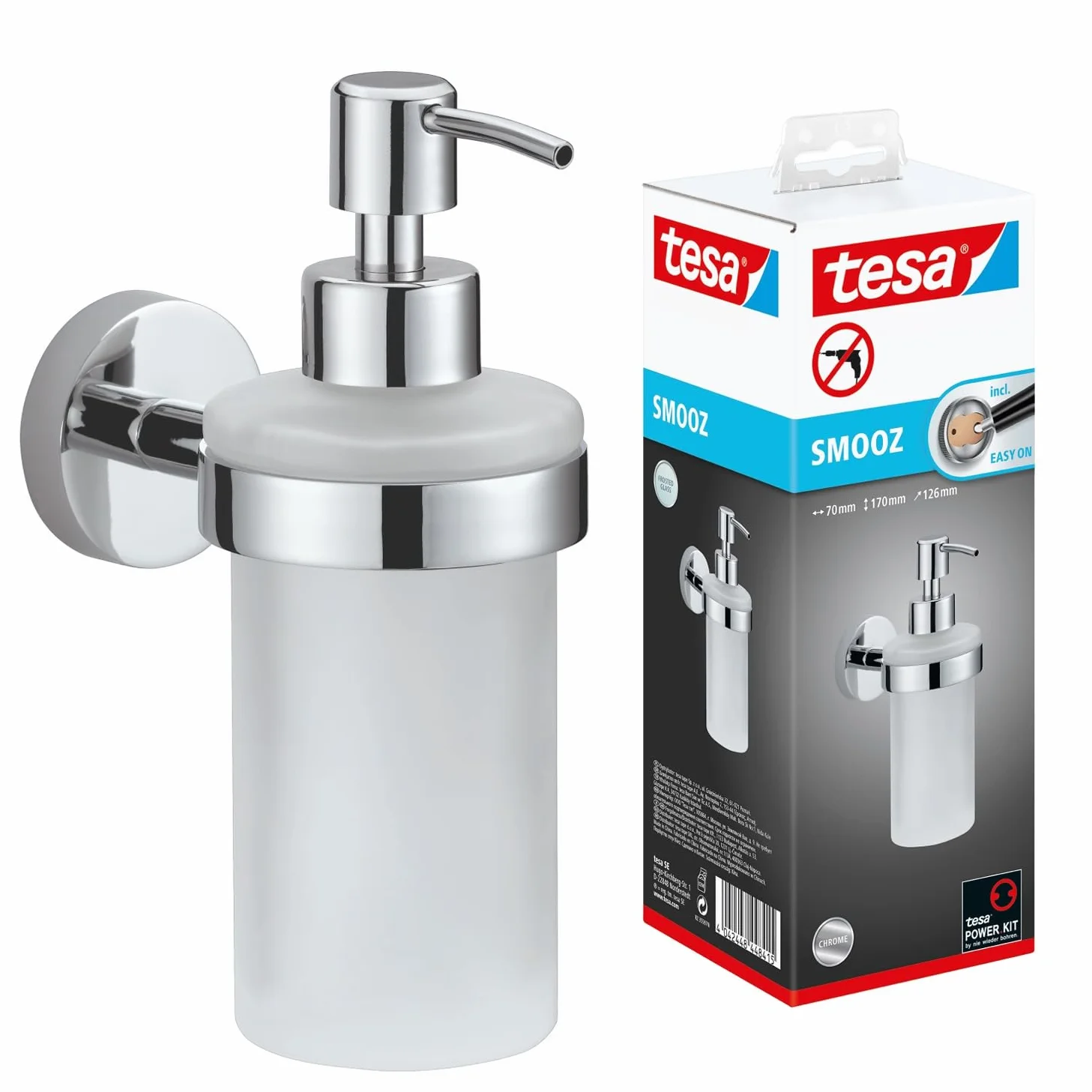 tesa Smooz samoprzylepny dozownik mydła chromowany metal 170x70x126 mm