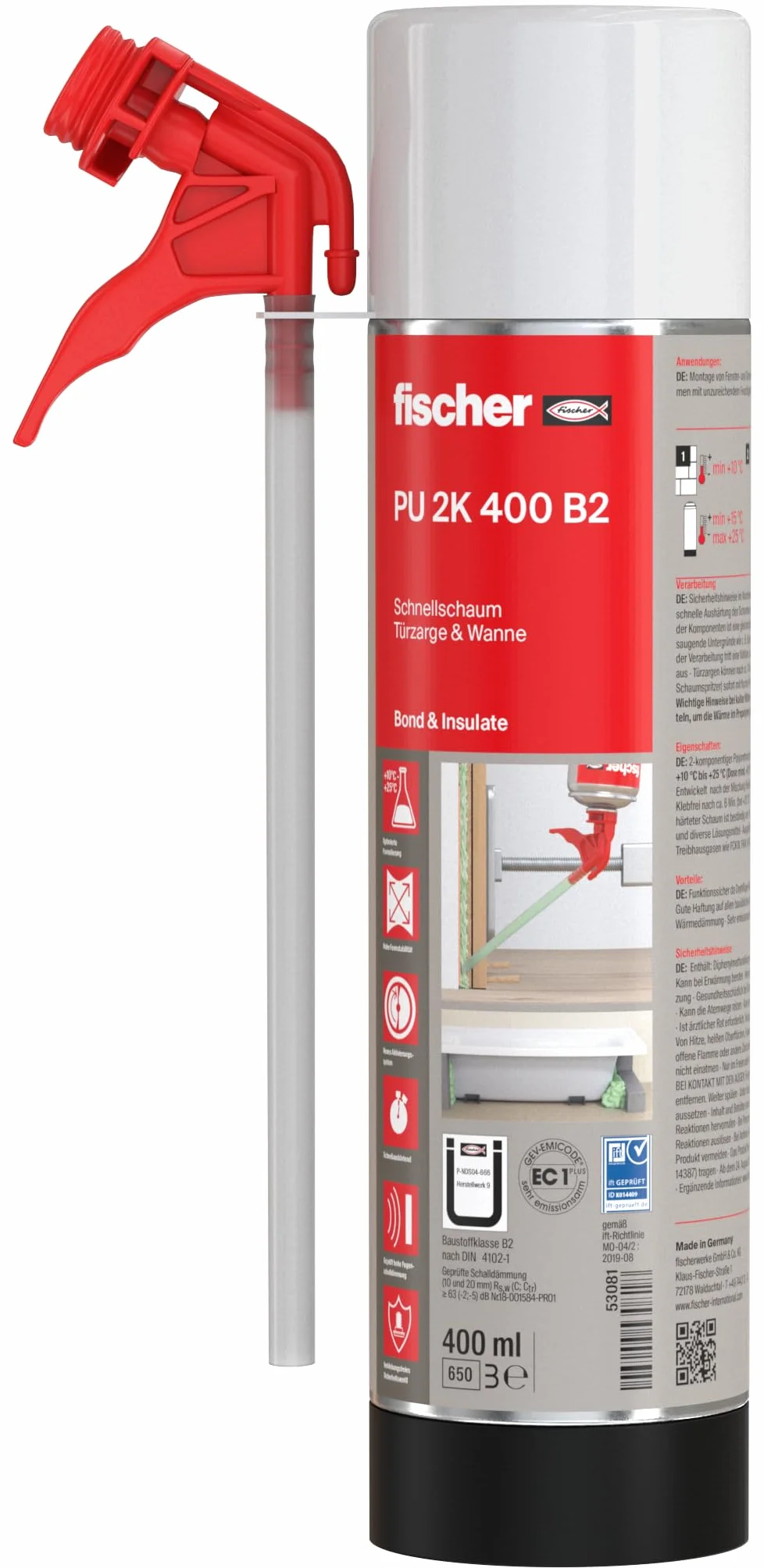 fischer 53081 Premium 2-składnikowa pianka PU 400-1 sztuka nr art.: zielona