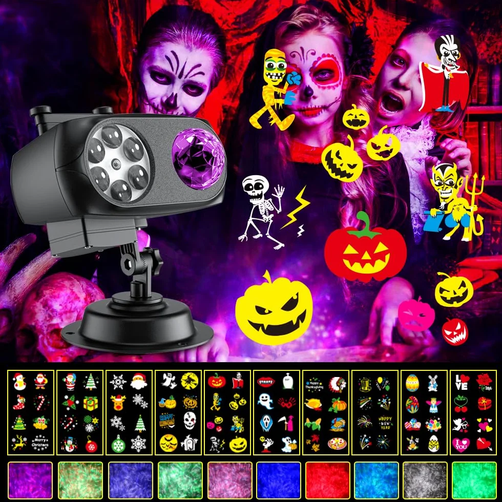 OBEST Światła bożonarodzeniowe LED, 2 w 1 wodoodporne zewnętrzne i wewnętrzne na Halloween, płatki śniegu z 10 arkuszami 80 HD wzory 10 efektów falistych na Boże Narodzenie, imprezy