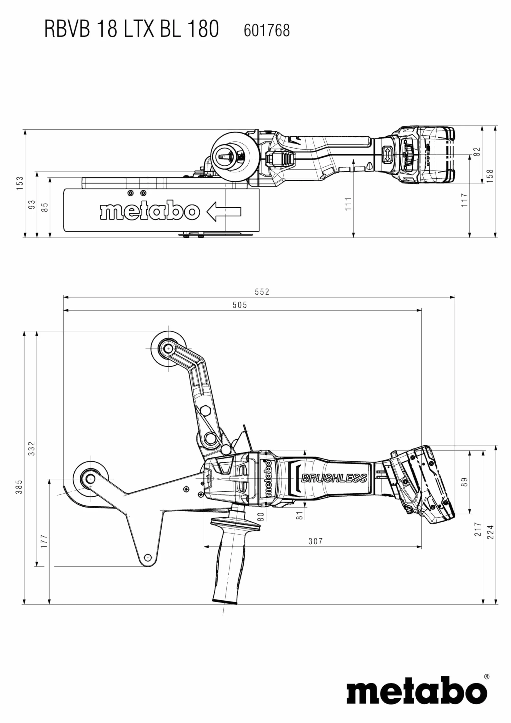 metabo Akumulatorowa szlifierka taśmowa RBVB LTX BL 180 – 18 V, średnica rury 180 mm, oplot 270° do powierzchni bezszczotkowej, zmienna prędkość obrotowa, obróbka metalu – w zestawie akcesoria i