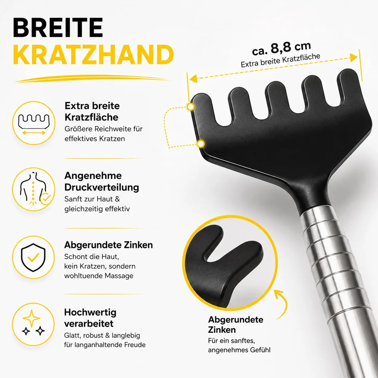Everhomely® 2 drapaczki do pleców, stabilna i wysuwana, drążek teleskopowy z szeroką końcówką przeciwko swędzeniu, urządzenie do masażu