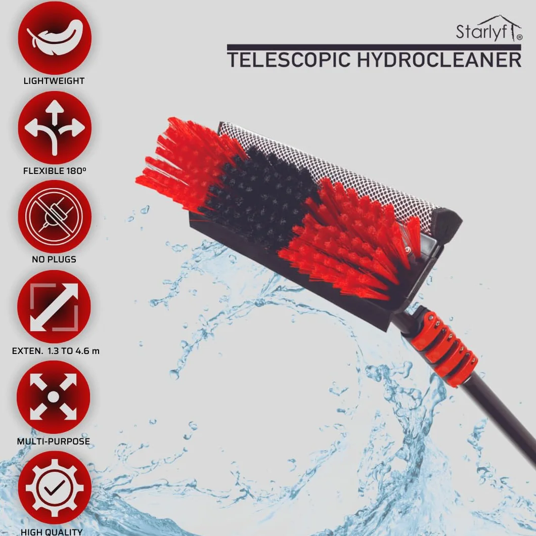 Teleskopowa miotła do czyszczenia Starlyf Telescopic Hydrocleaner, 4.6 MTS, zasilana wodą Dozownik mydła, Panele słoneczne, Mycie ciężarówek, Okna, Billboard