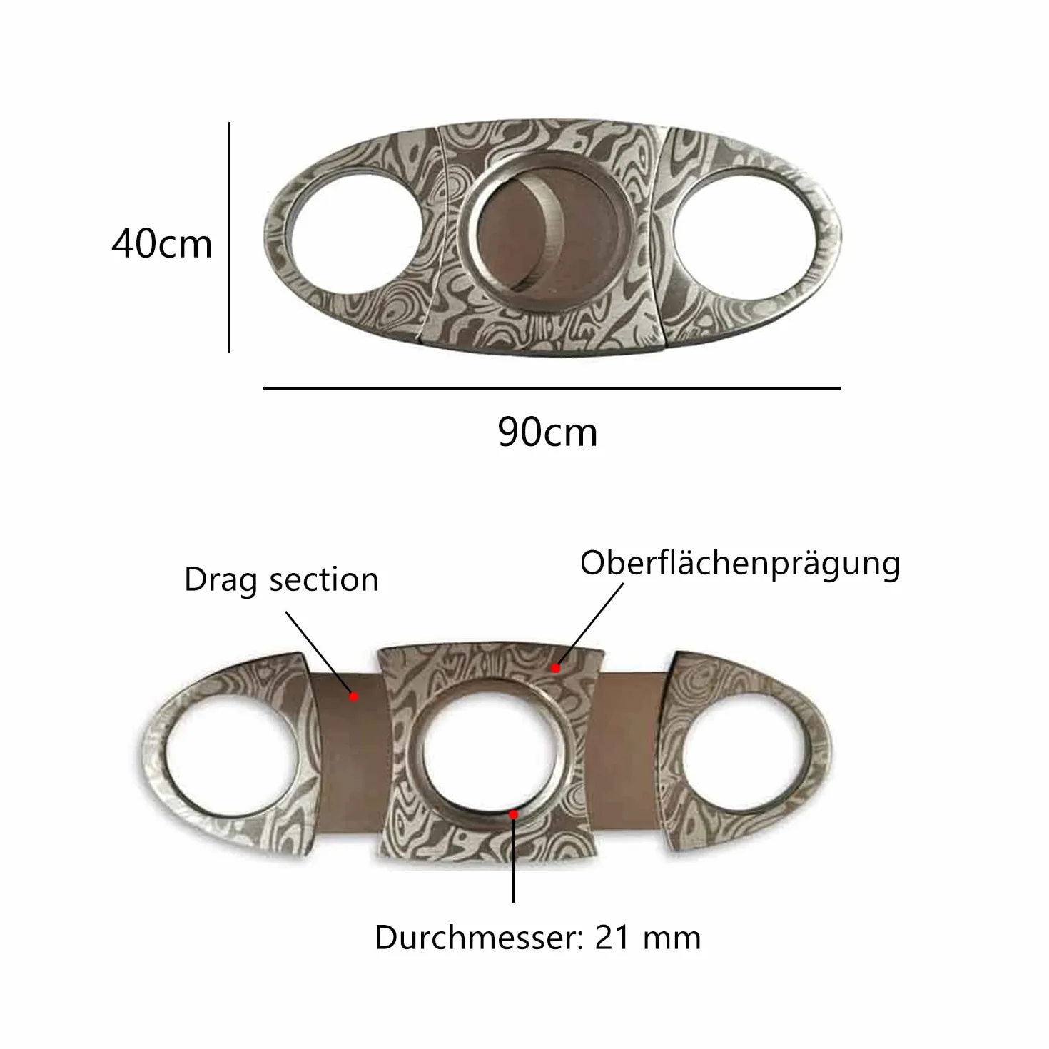 CAM2 Srebrny Damast pasuje do większości cygar, obcinacz do cygar, dwuostry nóż do cygar, dwuostry nóż do cygar, obcinacz do cygar