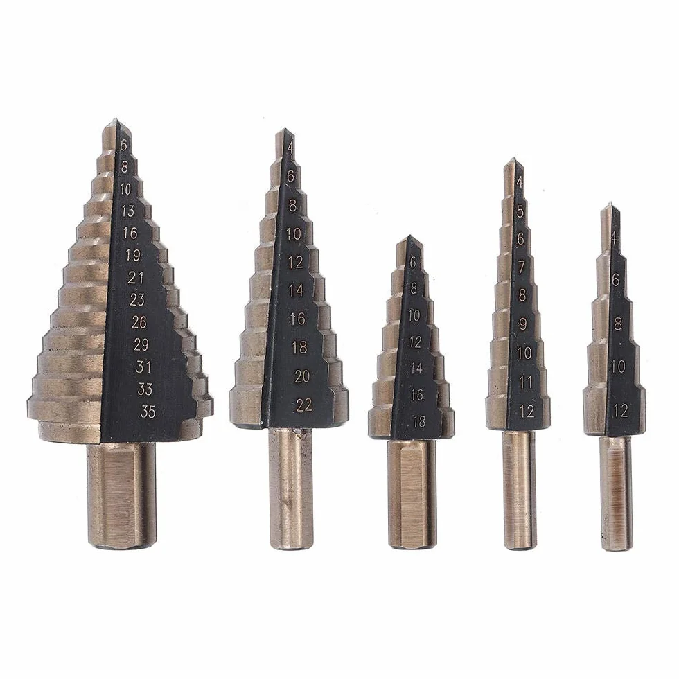 5 sztuk 4-35mm HSS kobaltowy zestaw wierteł stopniowych z wieloma otworami, rozmiar metryczny, z aluminiową obudową (Material : A)
