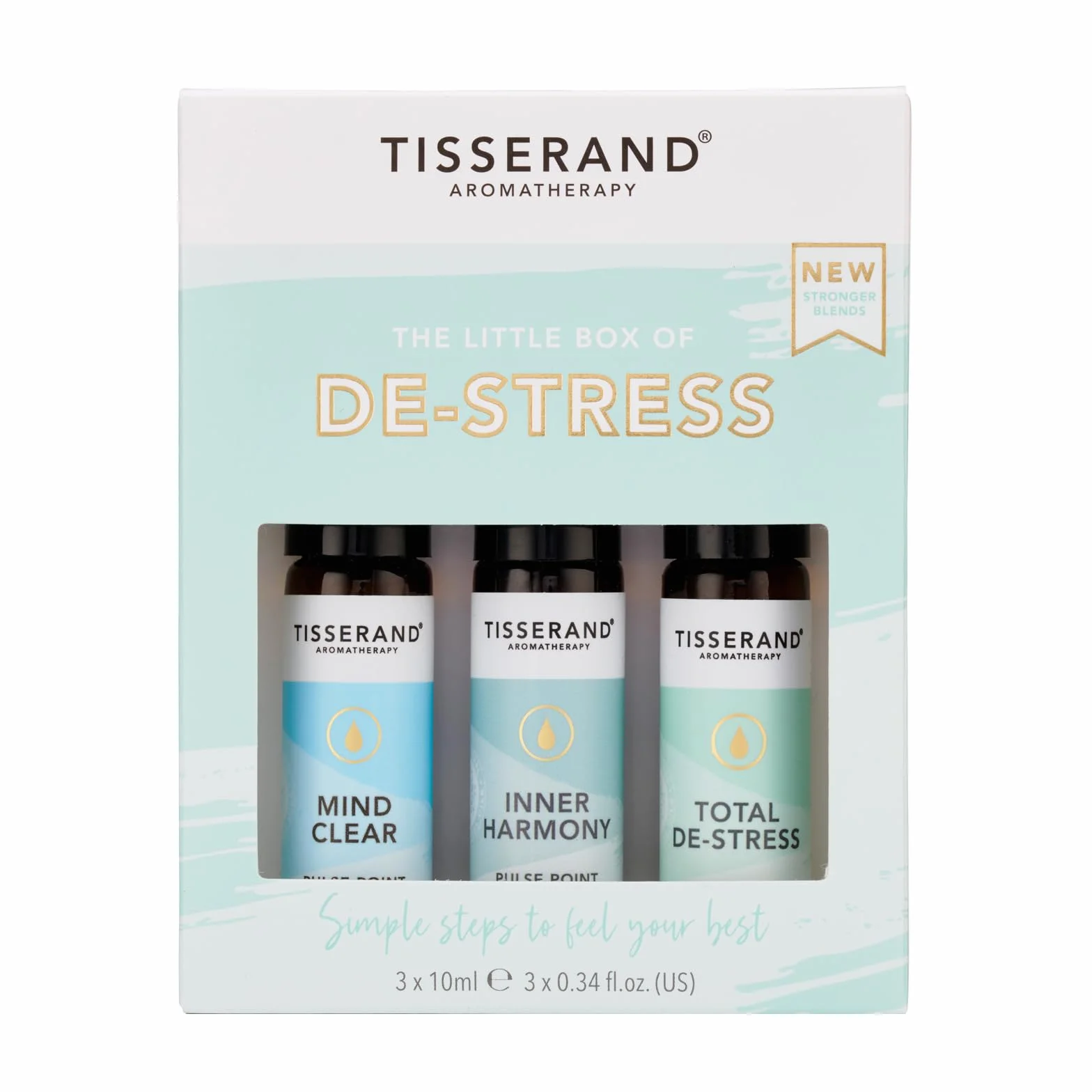 Tisserand Aromatherapy Małe pudełko odstresu - Mind Clear, Inner Harmony, Total De-Stress - 100% naturalne czyste olejki eteryczne - 3 x 10 ml