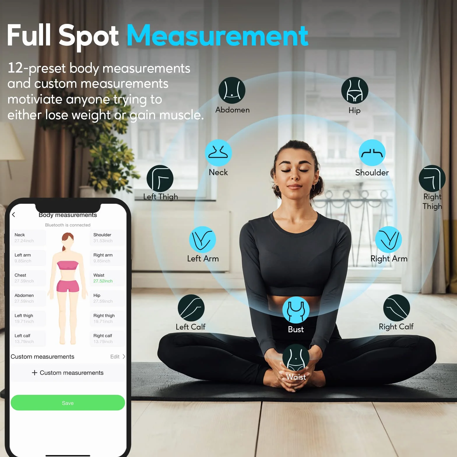 arboleaf Inteligentna taśma miernicza do pomiaru obwodu ciała z aplikacją, Bluetooth do pomiaru ciała, mechanizm blokujący, zwijana, miarka do redukcji wagi, pomiar długości obwodu, cm/cal